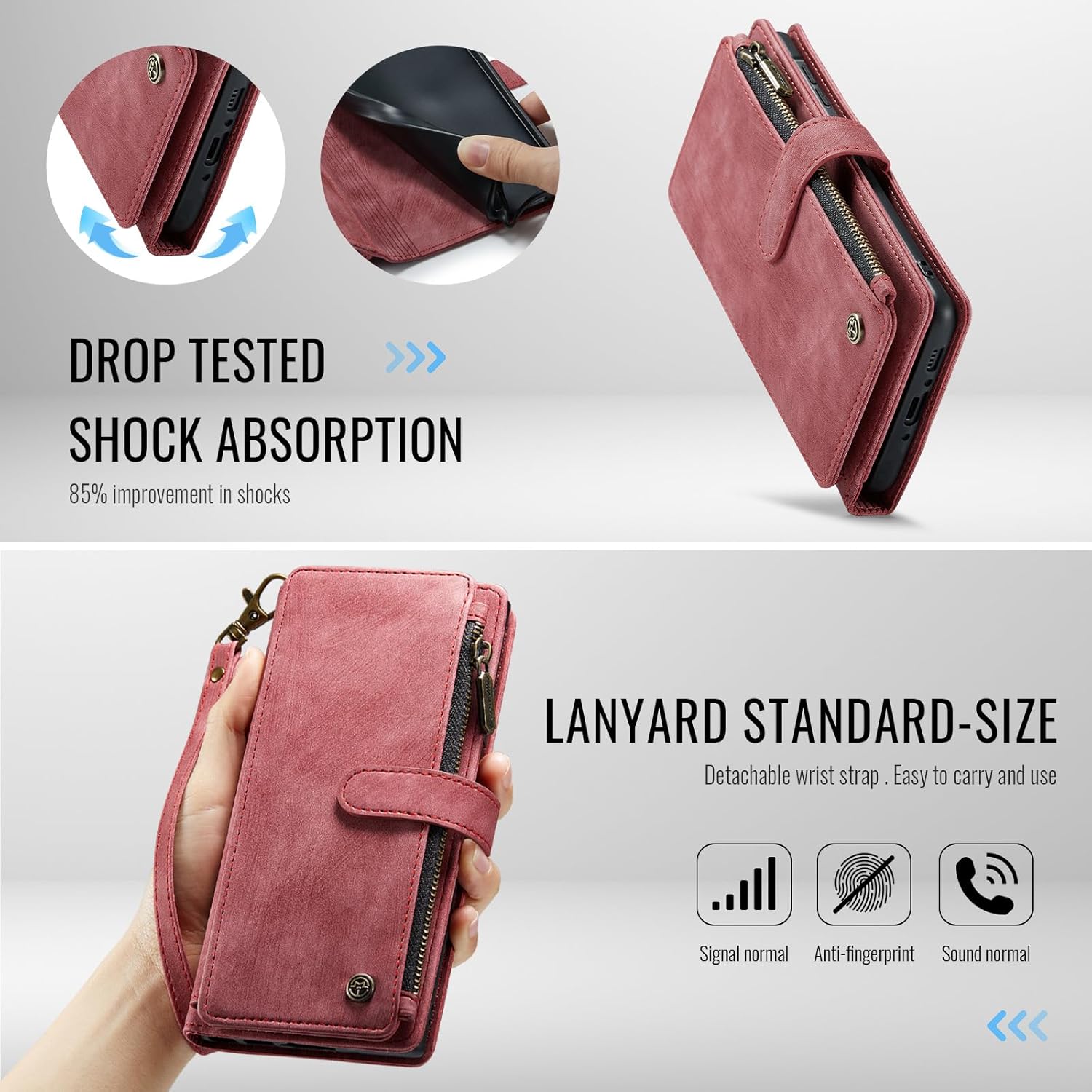 Compatible with Samsung Galaxy A37 5G Wallet Case with Card Holder Kickstand Magnetic Zipper Pocket Lanyard Strap Wristlet,Leather Flip Case Wallet for Galaxy A37 5G 6.7 Inch (Red)