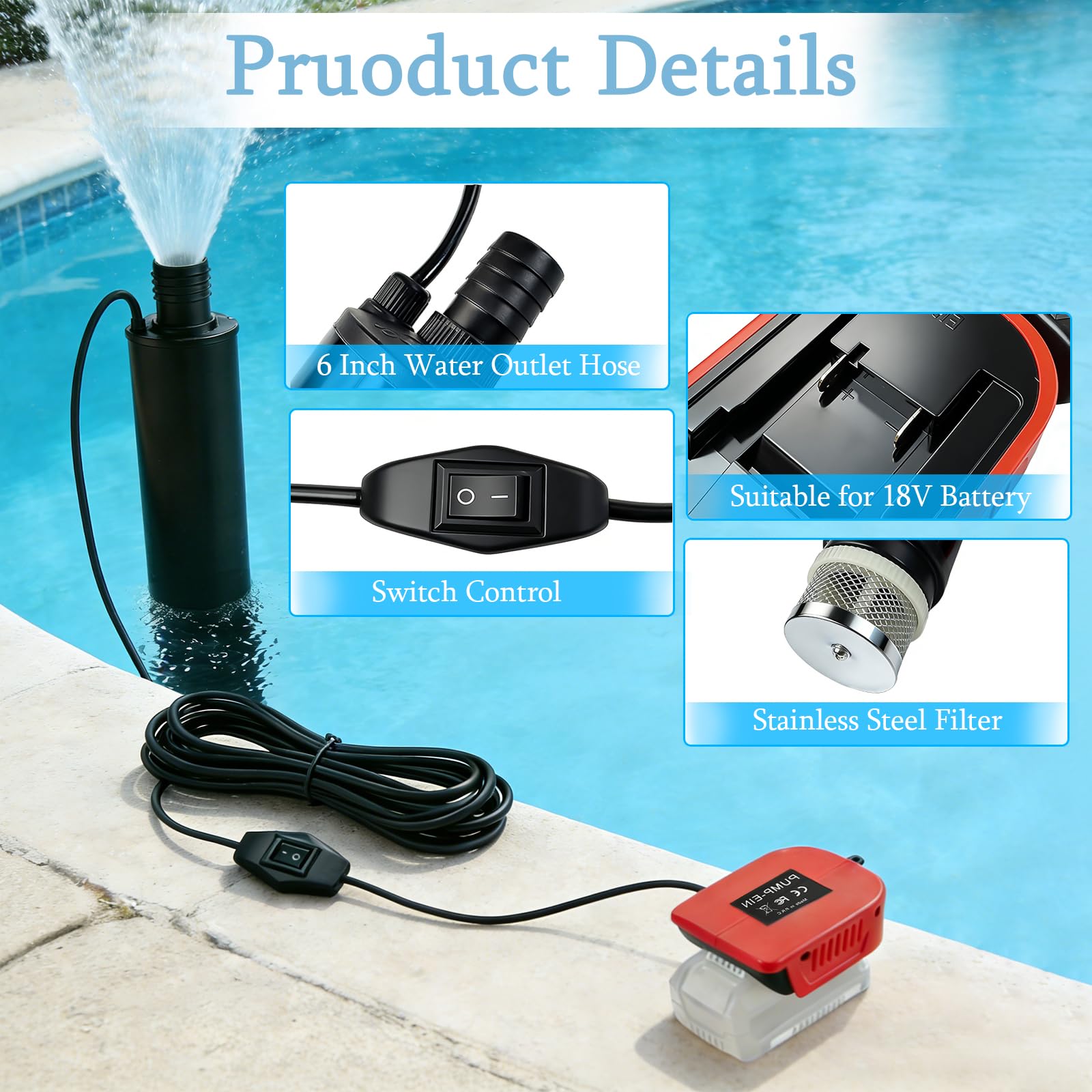 Einhell Bomba De Agua Sumergible Portátil 18V 30 L/Min 15 Ft 120W Para Jardín Tanque Piscina