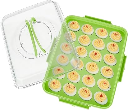Deviled Egg Containers with Lid - 1 Pack 24 Count Reusable Platter Storage Tray with Handle for Refrigerator, Party, Thanksgiving, Christmas, Easter, Potlucks, Tea Parties, Picnics, Brunches Green