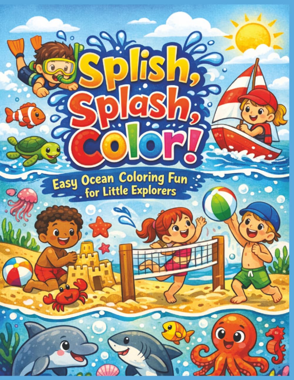 Splish, Splash, Color: Easy Ocean Coloring Fun for Little Explorers | Perfect for Toddlers, Preschoolers and Kids who love the Ocean | Great for Home, Travel or Free Time | 8.5 x 11 inches | 51 pages