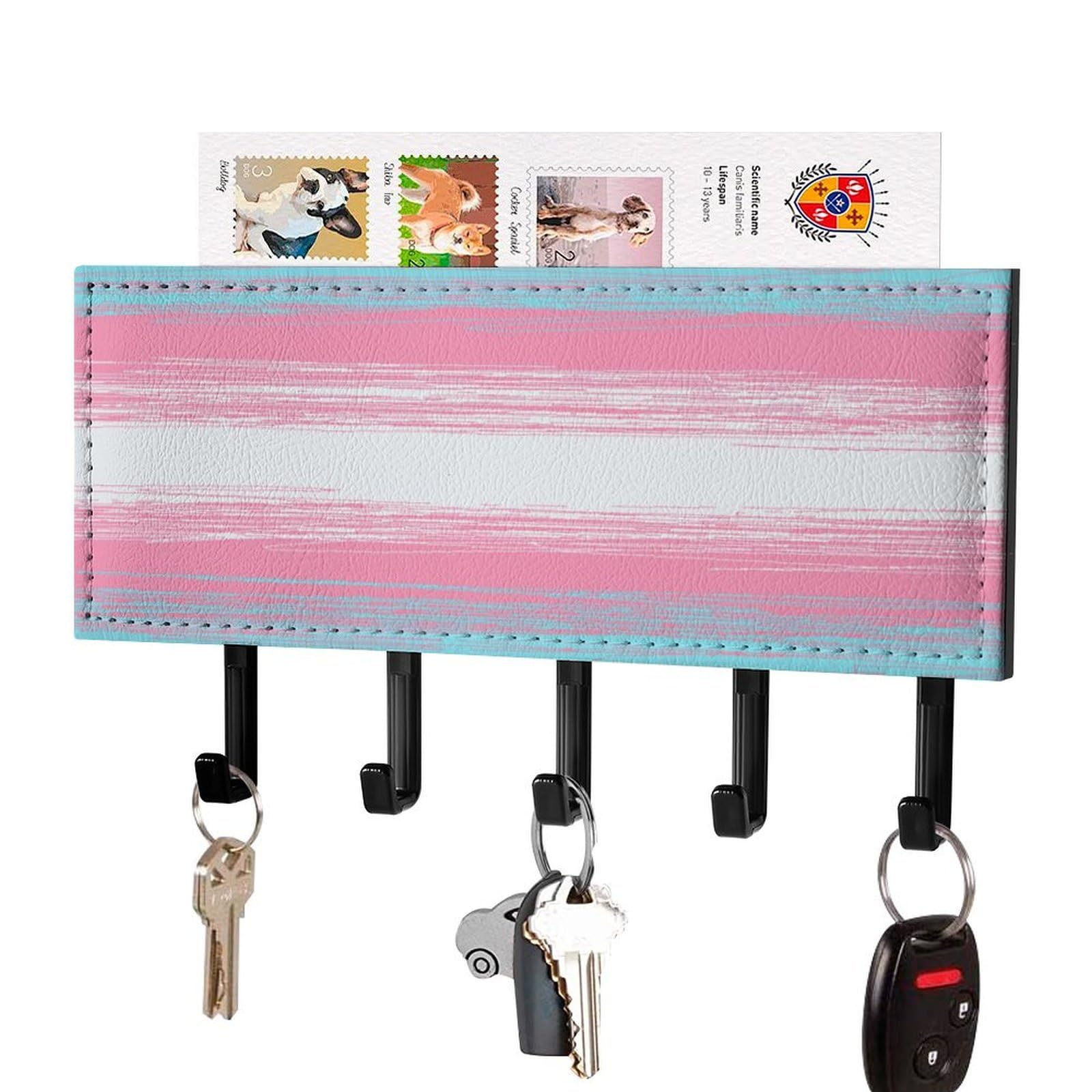 NCLQVJXZKHW Transgender Flag Key Holder with 5 Hooks Key Hooks Wall Mounted Key Racks Key Hanger Organiser Shelf