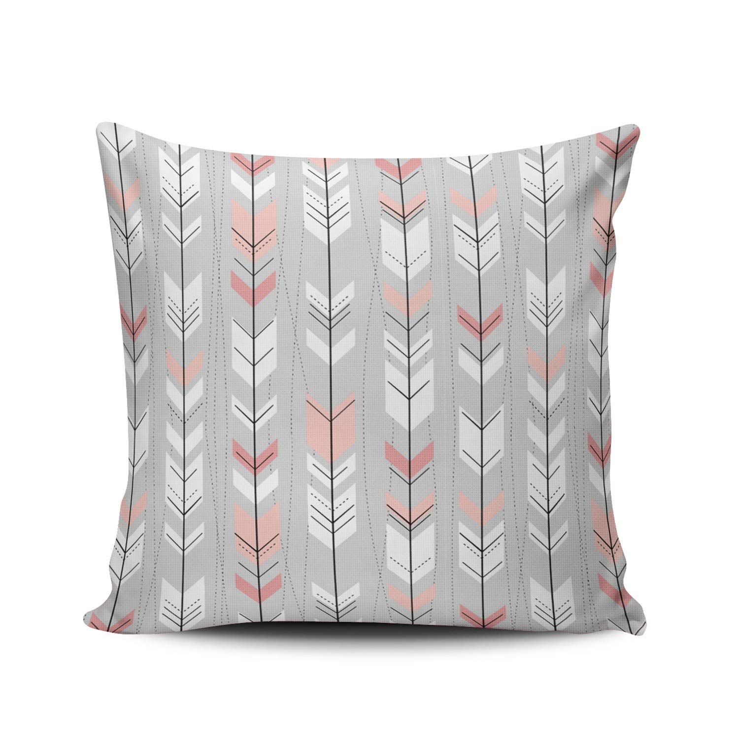 WEINIYAPink Light Gray and White Arrow Pattern Pillowcase Home Decorative 18x18 Inch Square Throw Pillow Case Cushion Covers Double Sided Printed