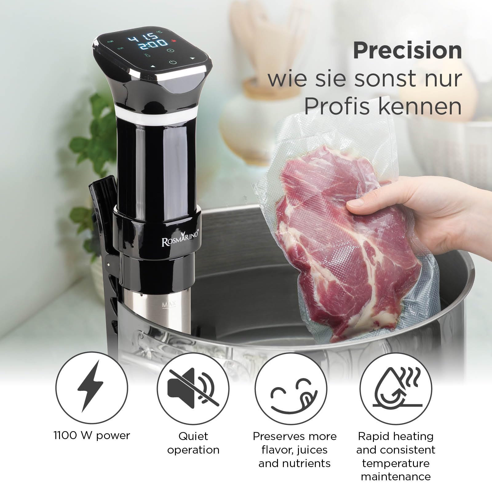 Rosmarino Sous Vide Sous Vide Stick – Präzisionsgaren, Sous Vide Garen, Küchengerät Sous Vide, Vakuumgaren, Sous Vide Gerät mit Temperaturregler