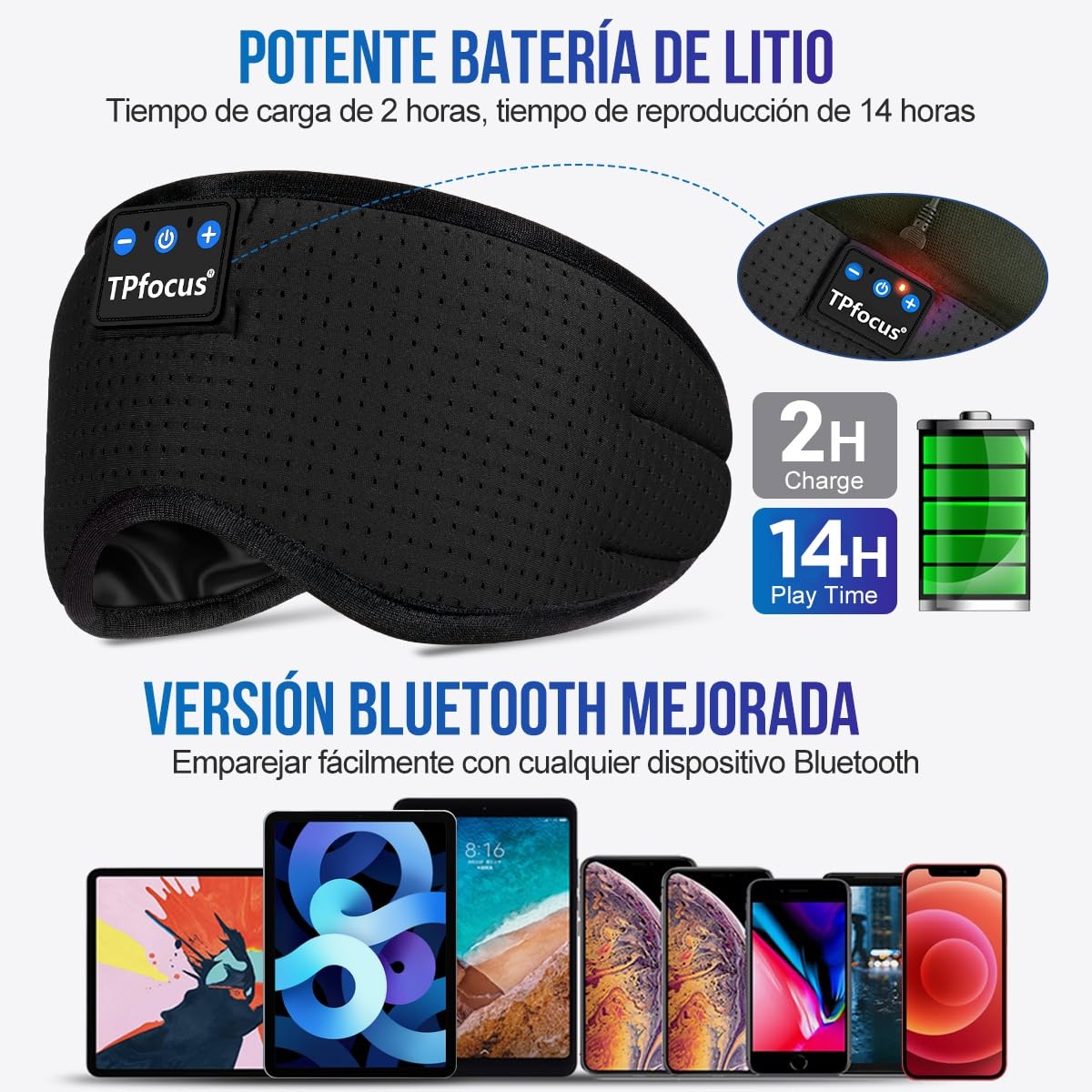 Antifaz para Dormir Auriculares Bluetooth Diadema, Antifaces para Dormir Verano de Lado Antifaz Seda para Oficina, Viajes Aéreos, ASMR,Gadgets Tecnológicos Geniales, (Negro)