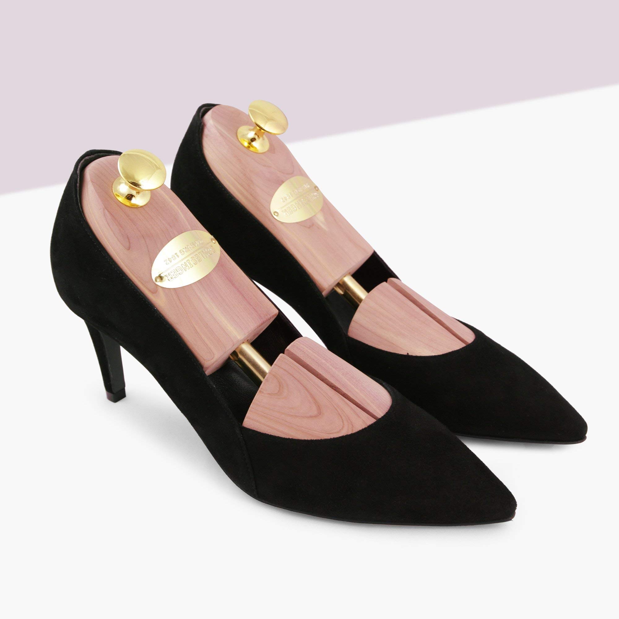 Schlesinger – 4 Paar Premium Damen Schuhspanner aus edlem Zedernholz für eine optimale Schuhpflege. Modell Königin. Größe 36 – 41 in Silber oder Gold.