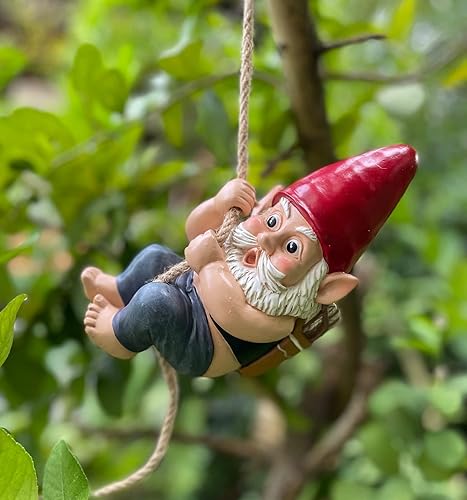 Miniatura 5 de FICITI Divertidas decoraciones de gnomos de jardín, cuerda de escalada de arquero y arquero, gnomo colgante, abrazador de árboles, adornos de