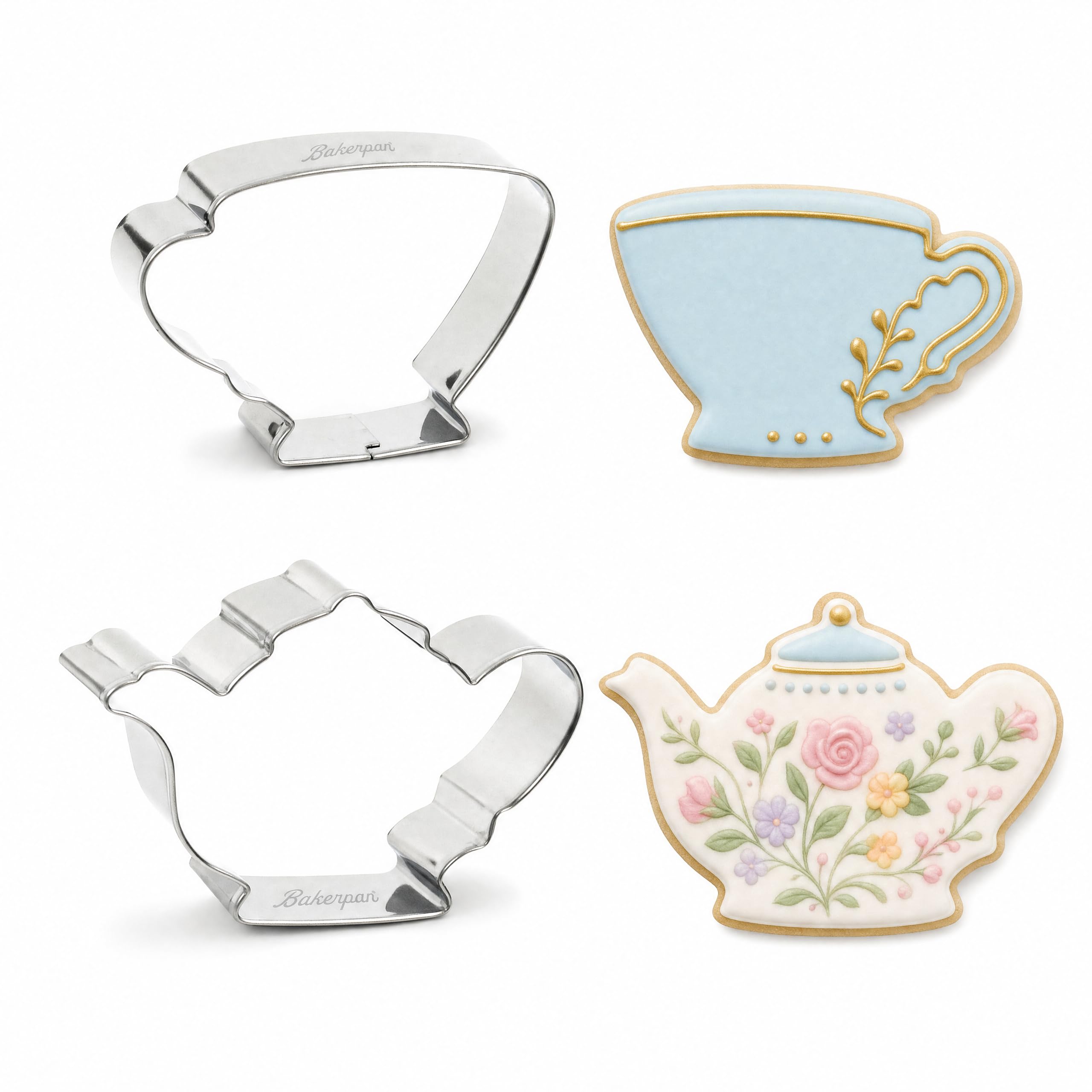 Bakerpan Stainless Steel Cookie Cutter Tea Pot & Cup Set