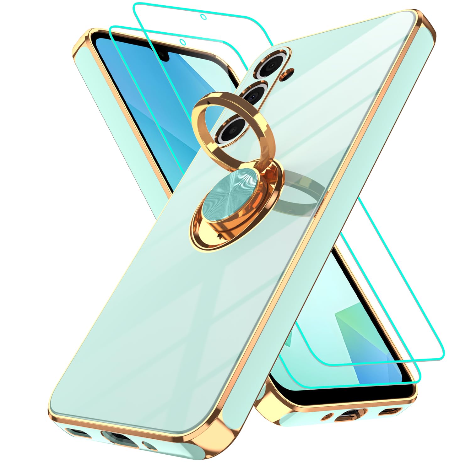 Gritup Slim Fit Case for Samsung Galaxy S Series,Shockproof Soft Cover with 2 Pcs HD Screen Protectors,and Built-in Ring Kickstand Phone Cover