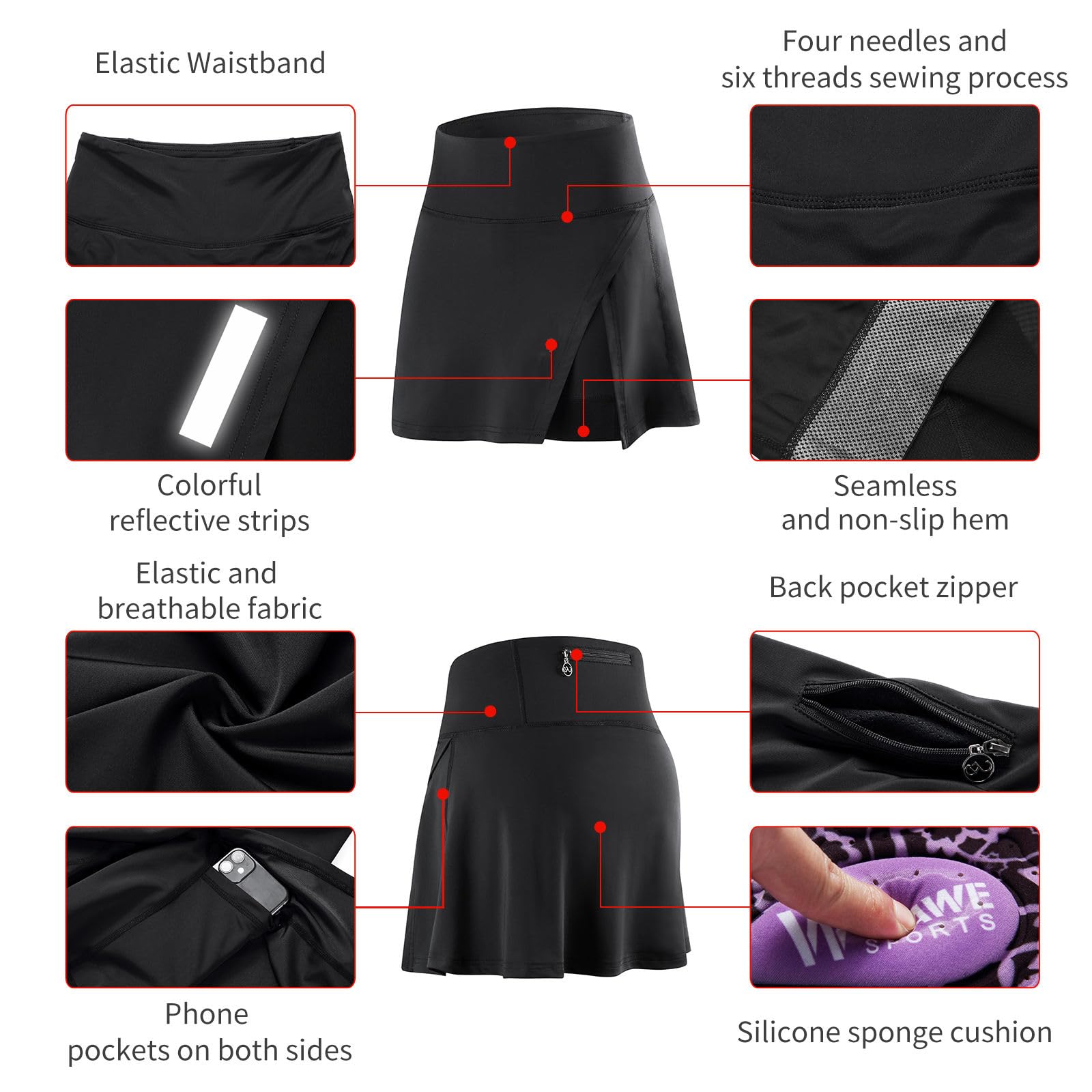 Jupe-Pantalon de Cyclisme rembourrée réfléchissante et à séchage Rapide pour Femme idéale pour l'été. Légère Respirante et ajustée Elle évacue la Transpiration et sèche Rapidement