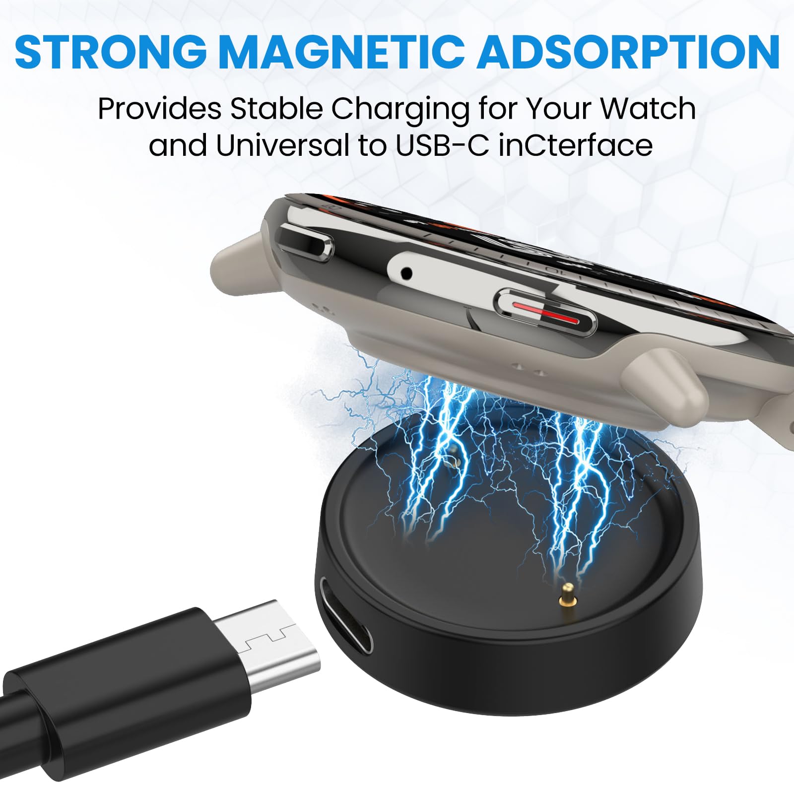 Chargeur Magnétique Portable Pour Amazfit Active 2 / Bip 6 (A2437/A2435) - Câble USB-C 1m Détachable - Station De Recharge Compacte Et Pratique