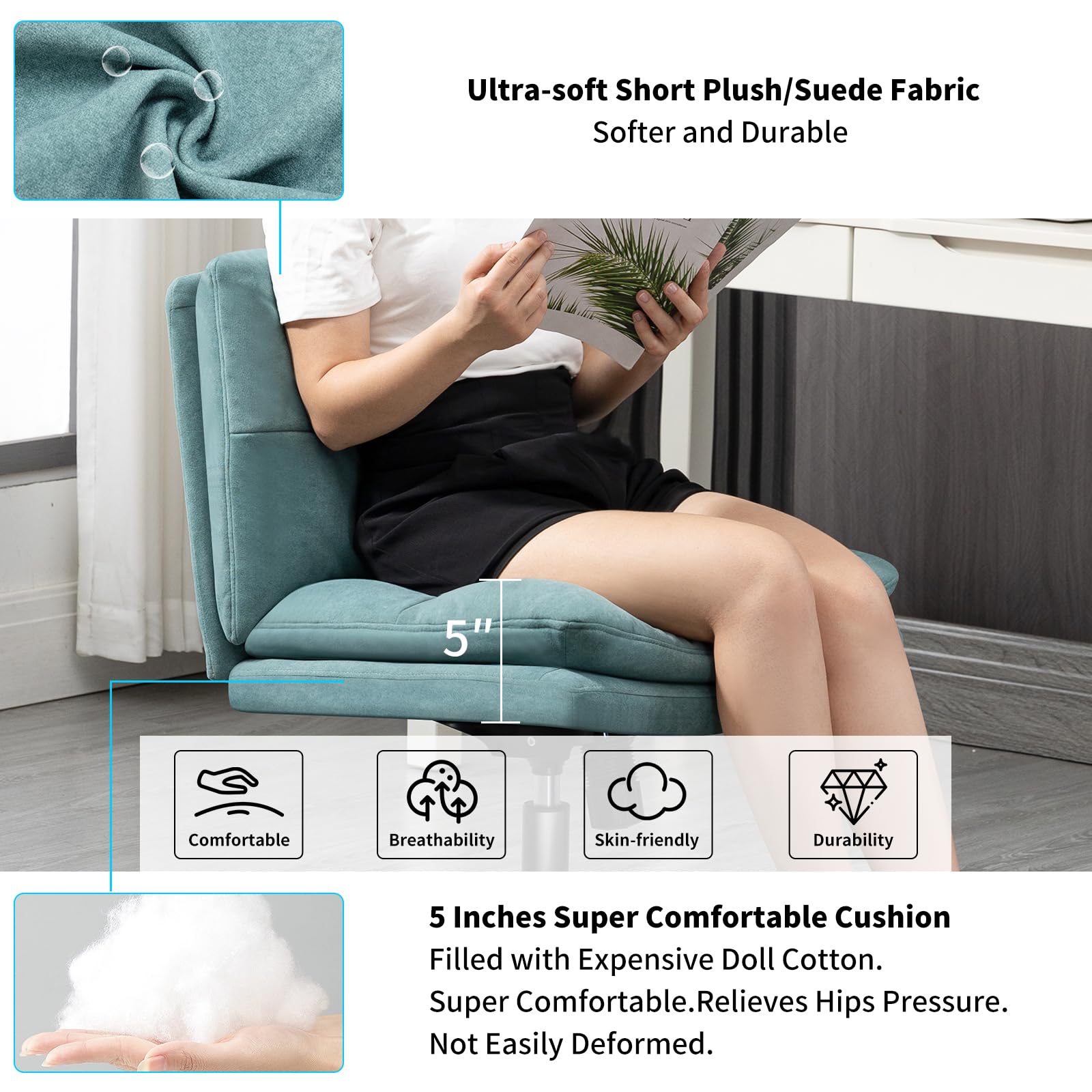 Snapklik.com : Office Chair Fabric Ultra-Soft Desk Chair No Wheels ...