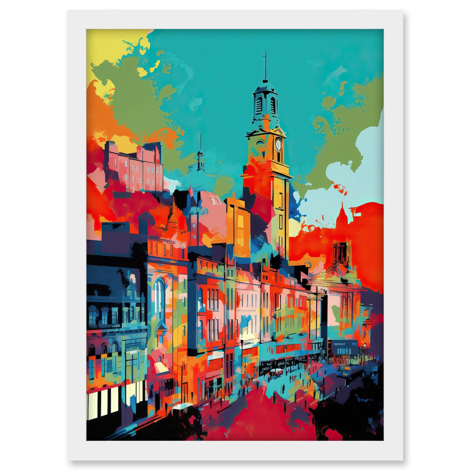 Artery8 Nottingham City England Cityscape Vibrant Abstract Artwork Framed A3 Wall Art Print