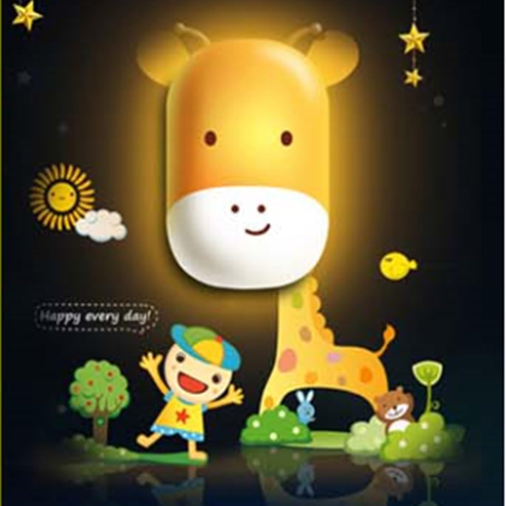 Giraffe Design Night Light Lamp by Little Lamby, with 2 Electrical Plug Covers - LED Powered for Baby and Toddlers, Perfect for Bedside Table or Bathrooms, Electrically Powered.