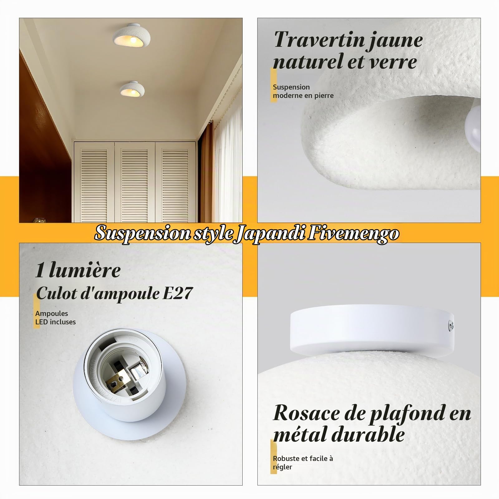 Plafonnier wabi sabi, E27 plafonnier d'éclairage japonais pour cuisine îlot chambre salle à manger couloir (A,40CM)