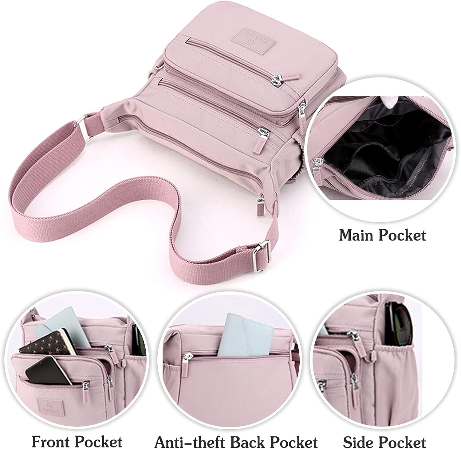 PORRASSO Women Crossbody Bag Casual Shoulder Bag Multi-pocket Messenger Bag