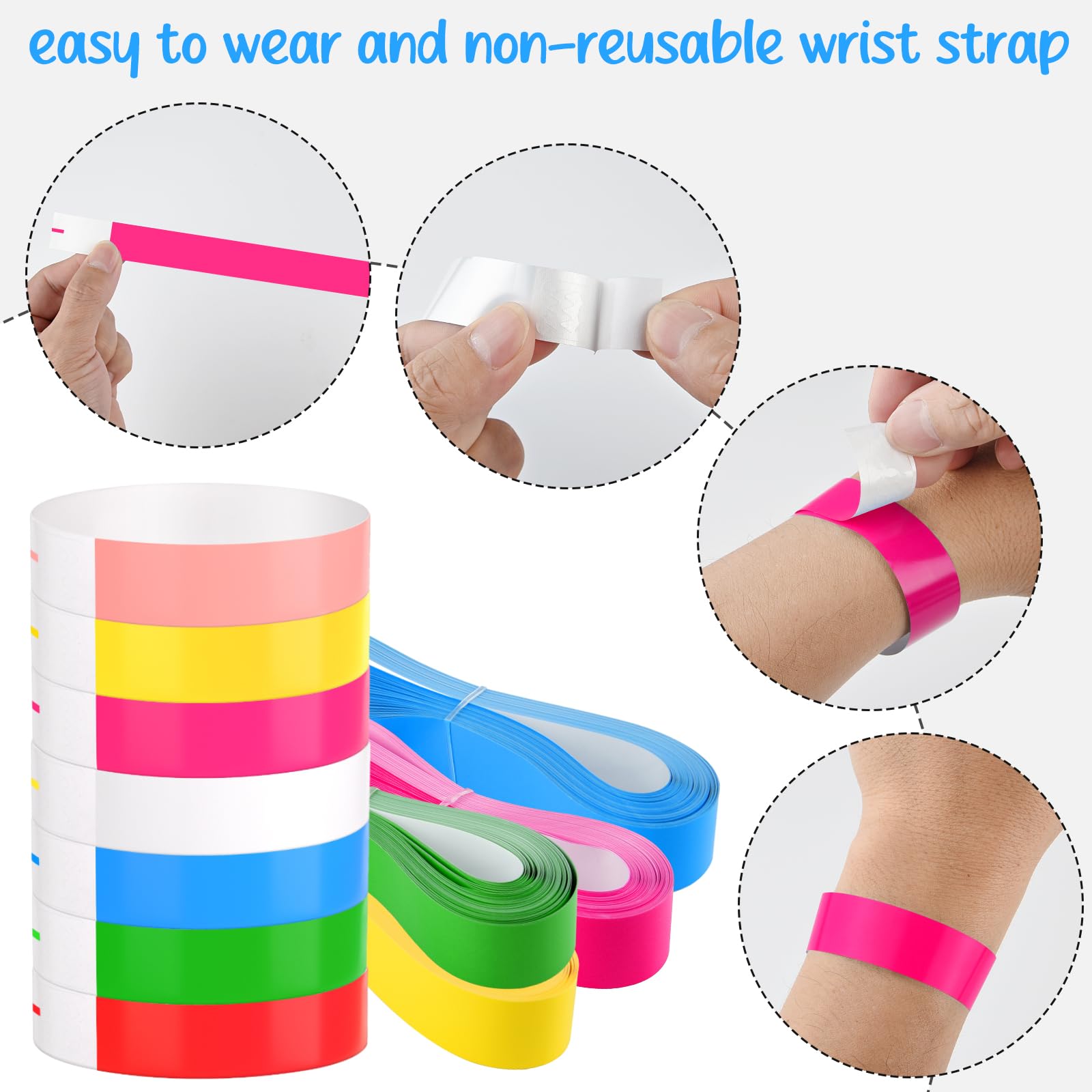 300 pulseras de eventos, pulseras de papel, resistentes al agua, para control y seguridad en eventos para fiestas (multicolor)