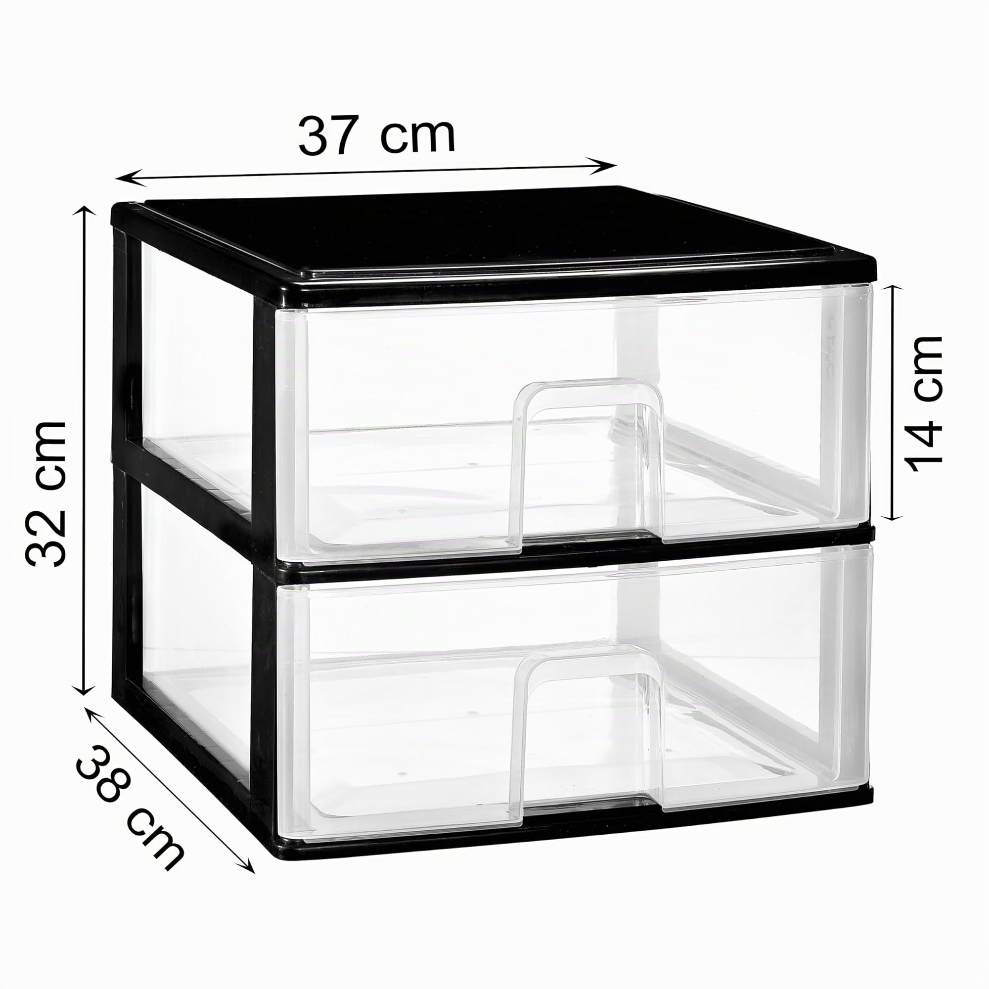 Schubladenbox 2 großen Schubladen 38x37x32cm weiss-transparent Kunststoff