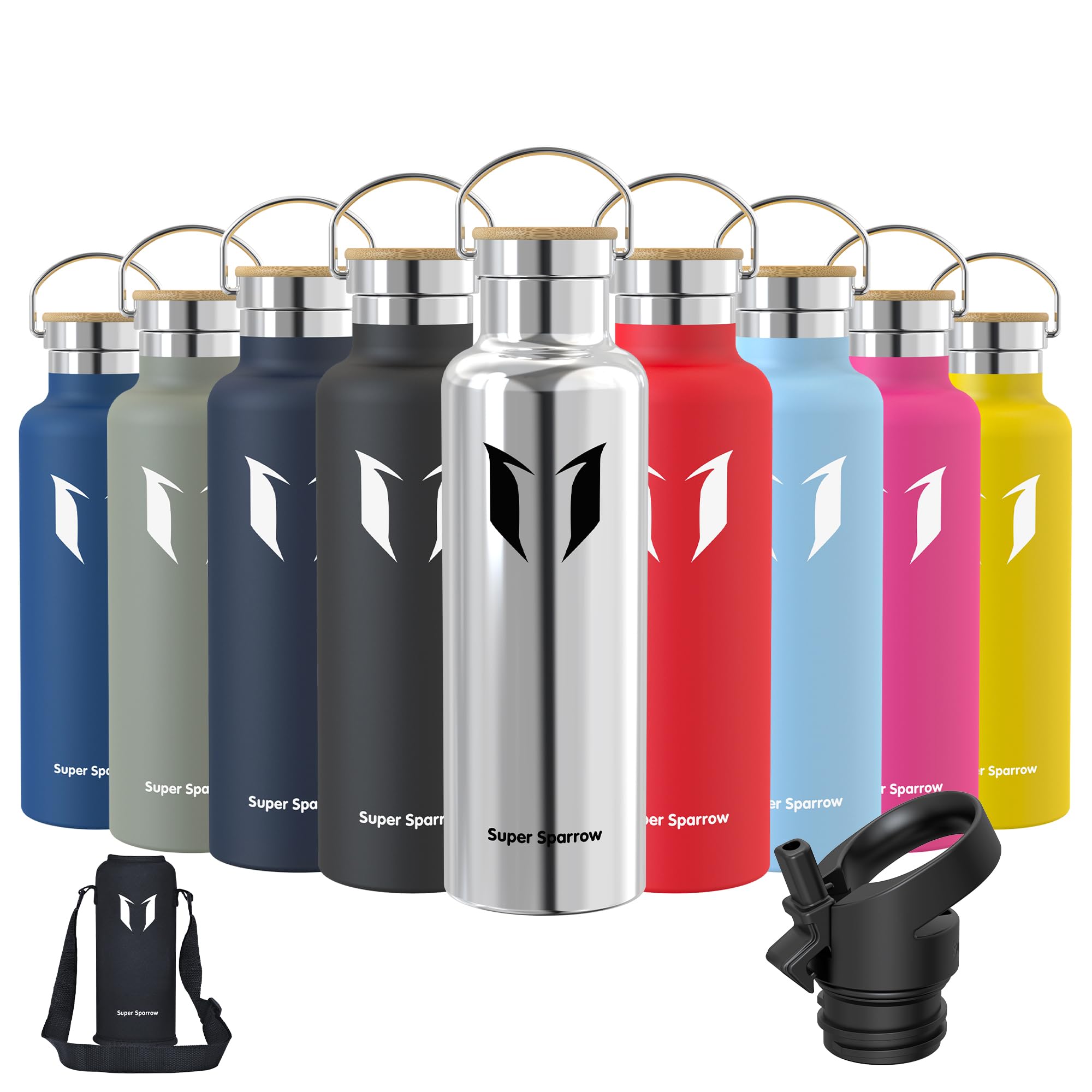 Super Sparrow Borraccia Termica - Bottiglia Termica Senza Perdite - 350ml/500ml/620ml/750ml/1L - Senza BPA Borracce Bambini - Per Scuola, Sport, Campeggio, Palestra, Ciclismo - Con 2 Tappi