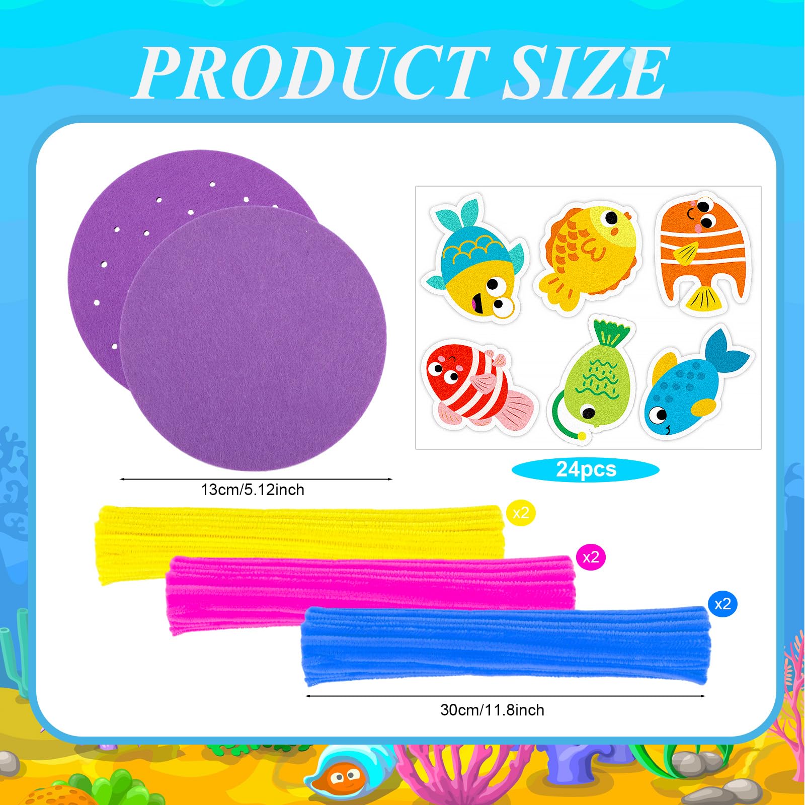 Soulchen 24 Pcs Under the Sea Coral Reef Craft Kit Summer DIY Twistable Pipe Cleaner Set with 144 Fish Chenille Stems Art Supplies for Creative DIY Ocean Themed Kids Activity Parties Vbs (ages 5-12)