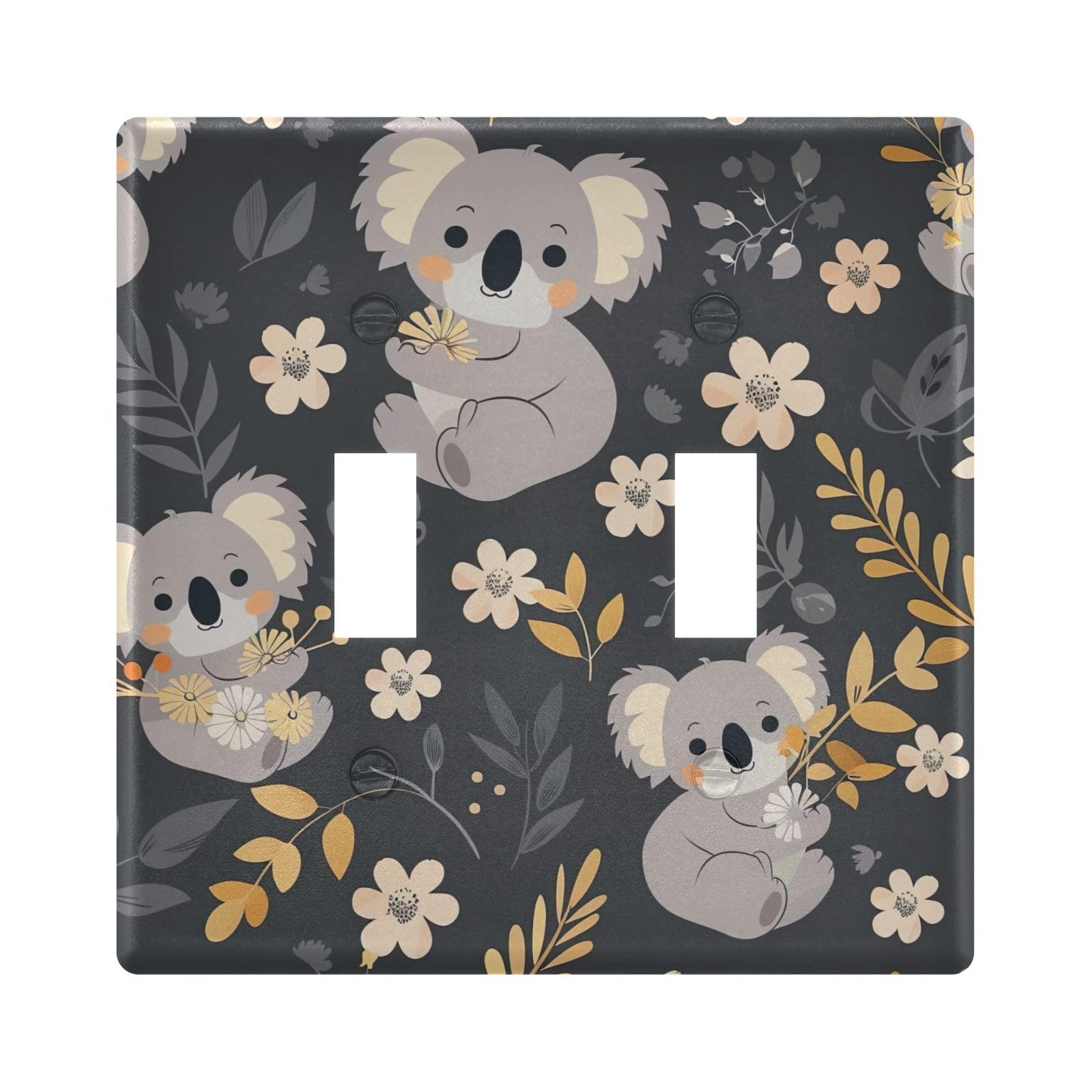 FRCSDIY Cartoon Koala Light Switch Wall Plate, Size 2-Gang 4.48x4.56in Switch Plate for Decorator Receptacle Outlet and Switch