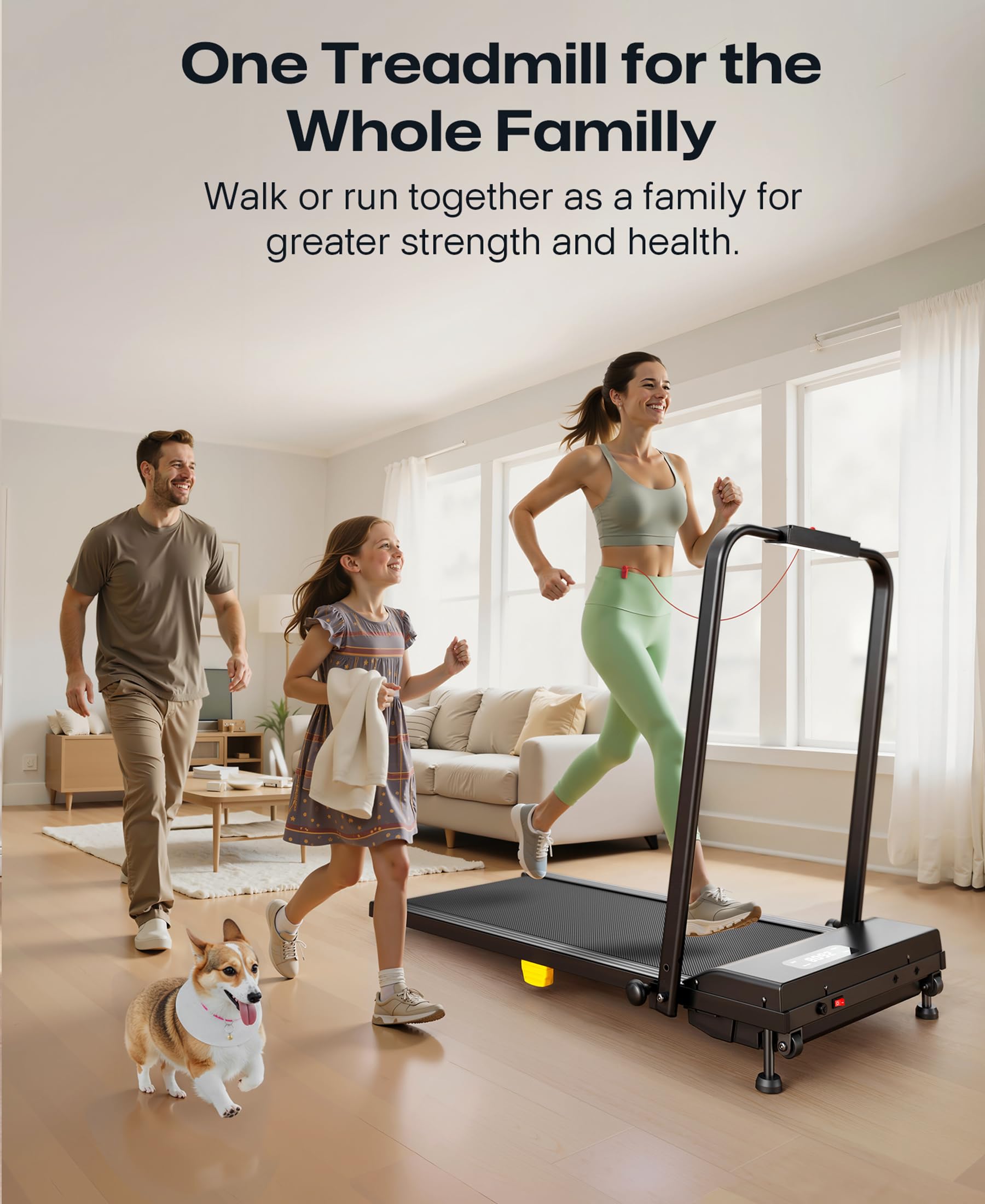 Laufband mit 9% Steigung, Walking pad klappbar mit Sicherheitsgriff, One-Touch-HIIT-Modus, Gehen, Joggen oder Laufen fürs Homeoffice, Kein Zusammenbau erforderlich, Fernbedienung & LED-Anzeige