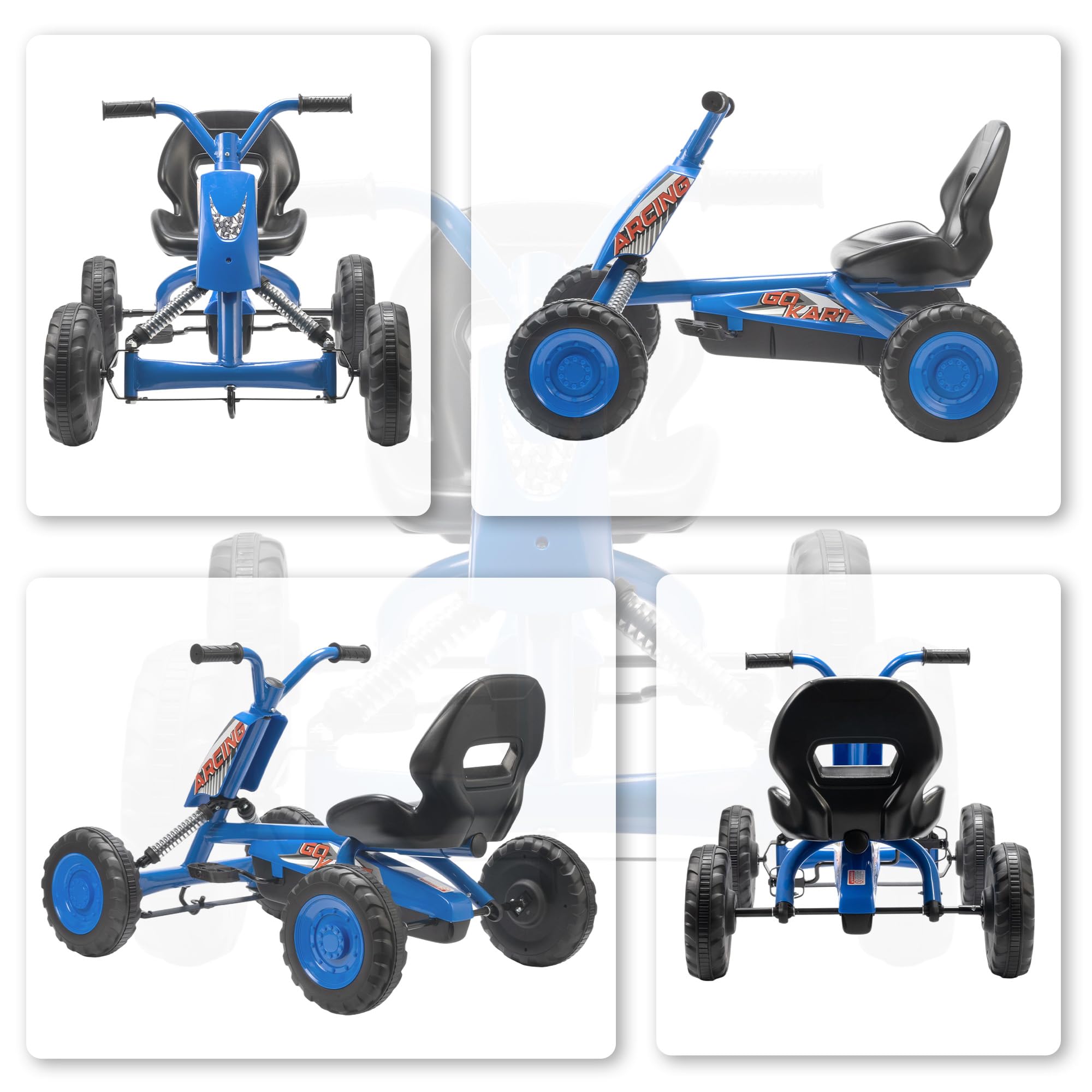 AIYAPLAY Kart Pedales, Go Kart con Ruedas PP, Marco de Acero, Carga 30 kg, para Niños y Niñas de 2-5 Años, Azul