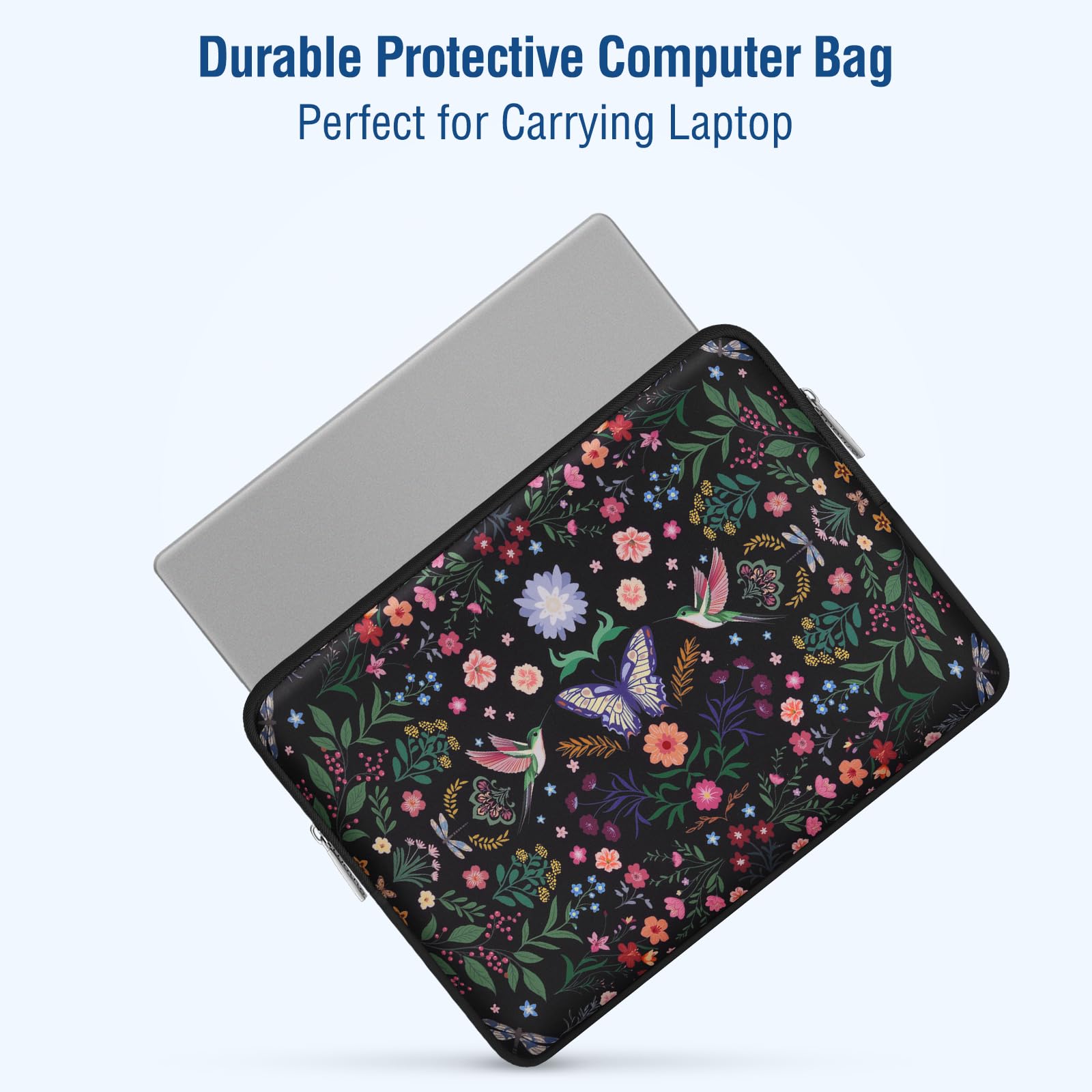 MOSISO 16 Pollici Custodia Laptop,15-15.6 Pollici Borsa PC Compatible con MacBook Pro 16,HP Acer Dell Lenovo ASUS Notebook,Borsa Computer Neoprene con Colibri,Piante&Fiori,con Custodia Piccola,Nero