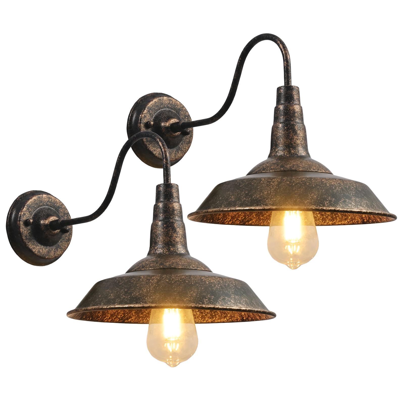 2 Pezzi Applique da parete per esterni vintage Lampada da fienile a collo di cigno impermeabile Lampada da parete per portico antiruggine retrò Lampada da parete per esterni da 10,2 pollici
