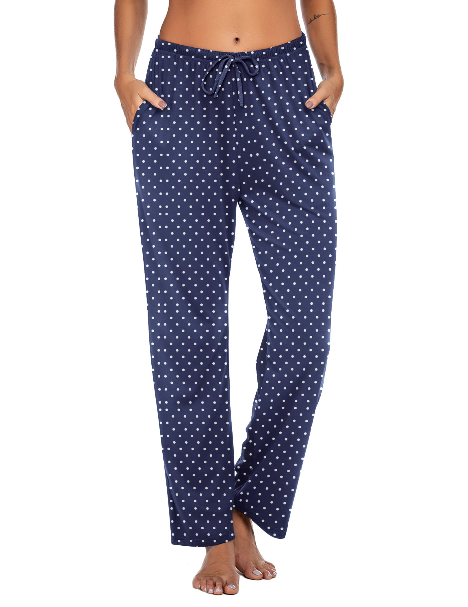 Ekouaer Women Pajama Pants Comfy Pj Bottom with Pockets Stretch Plaid Sleepwear Polka Dots-Blue Large