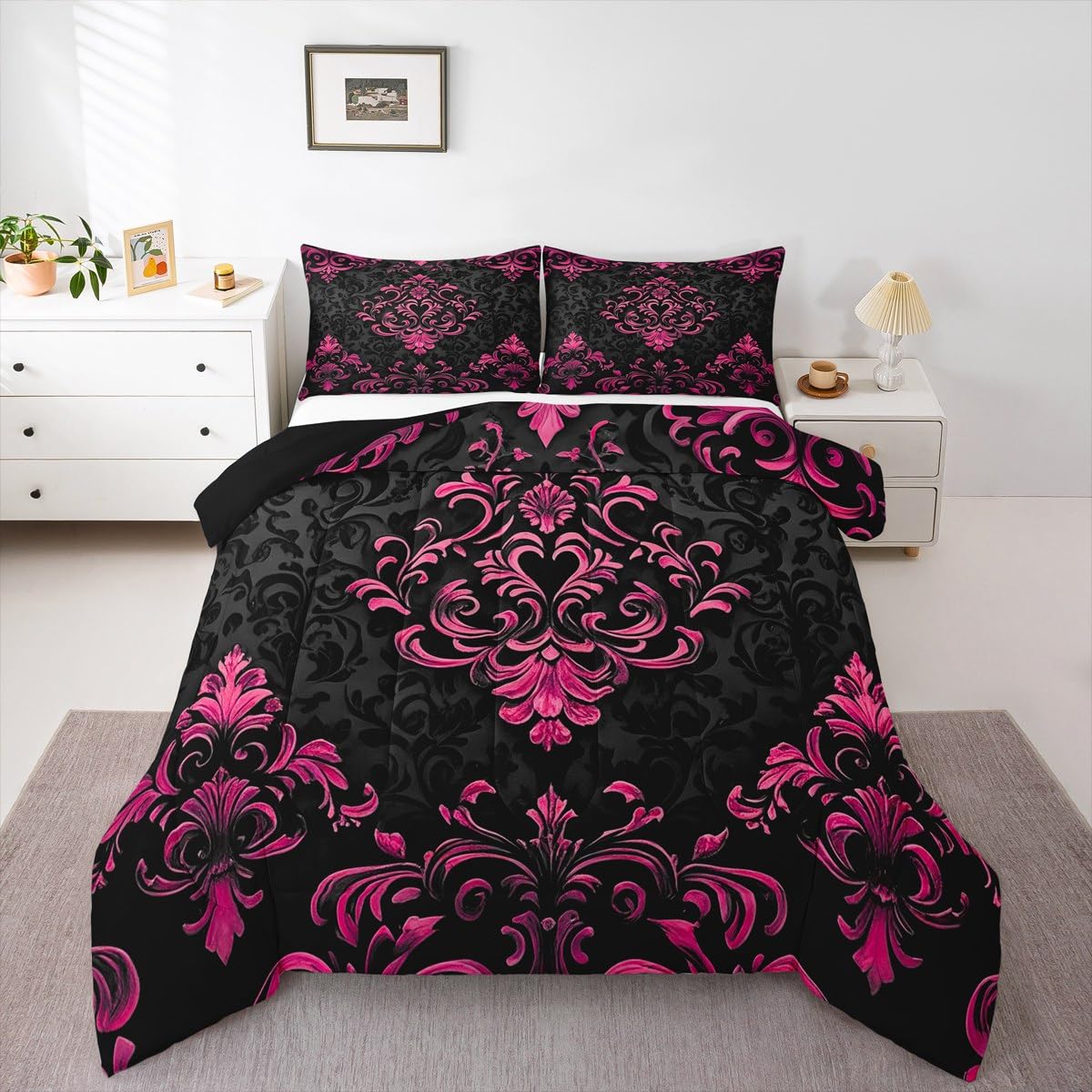 Amazon.com: Erosebridal Black Hot Pink Gothic Comforter Set Full