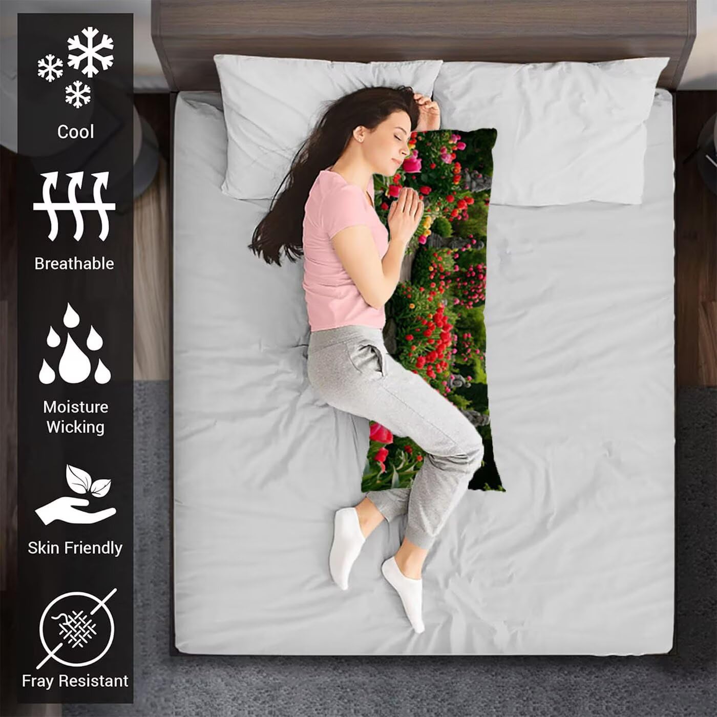 Giardino Federe Cuscini Divano 60 x 180 cm, Cuscini per Divano in Velluto Cotone Morbida e Traspirante, Fiore Copricuscino Letto con Cerniera Invisibile Federe Cuscino per Moderno Casa Letto B-10489