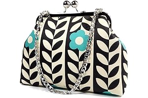Mod Floral Kisslock Clutch: Black And Turquoise Retro Evening Bag