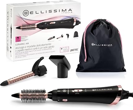 Bellissima Ceramic Air - 3-in-1 Ceramic Coated Blower Brush - for Short and Mid-Length Hair - Drying, Smoothing and Blow Drying, 3 Accessories - Hot Air Brush - 800W - Cold Air Injection