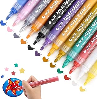 AKARUEDアクリルマーカーペン、水性カラーペン 、ブラックボードスーパーファインアクリルペンス 適用する岩の絵画 、木材、紙、生地、ガラス、金属、セラミック、DIYクラフ、環境にやさしい、無毒、防水、速乾性（12色）
