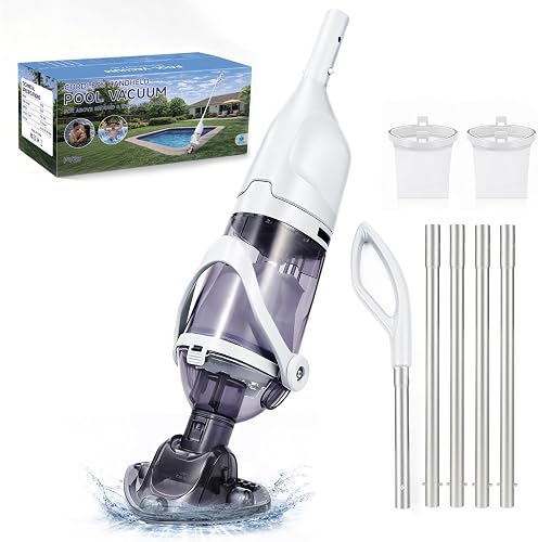 Cordless Handheld Pool Vacuum for Above Ground Pool, Rechargeable Small Pool Vacuum with Telescopic Pole, 60 Min Runtime, 14.1 GPM Suction, for Hot Tub, Spa & Small Pools, White