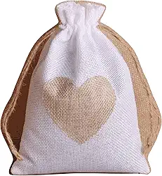 10 Saquinhos de Juta Linho natural Para Festa e Lembrancinha com coração - Cor: Khaki, Branca e Bege (BRANCO, 10x14cm)