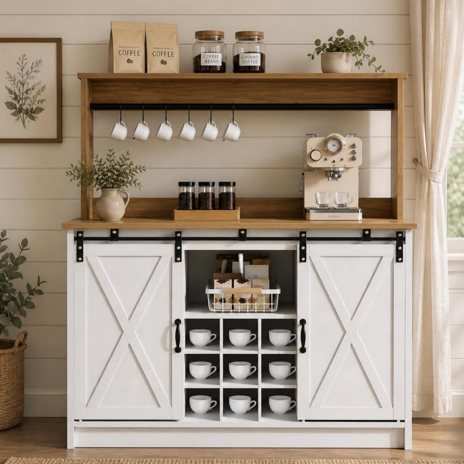 4ever2buy Farmhouse Coffee Bar Cabinet