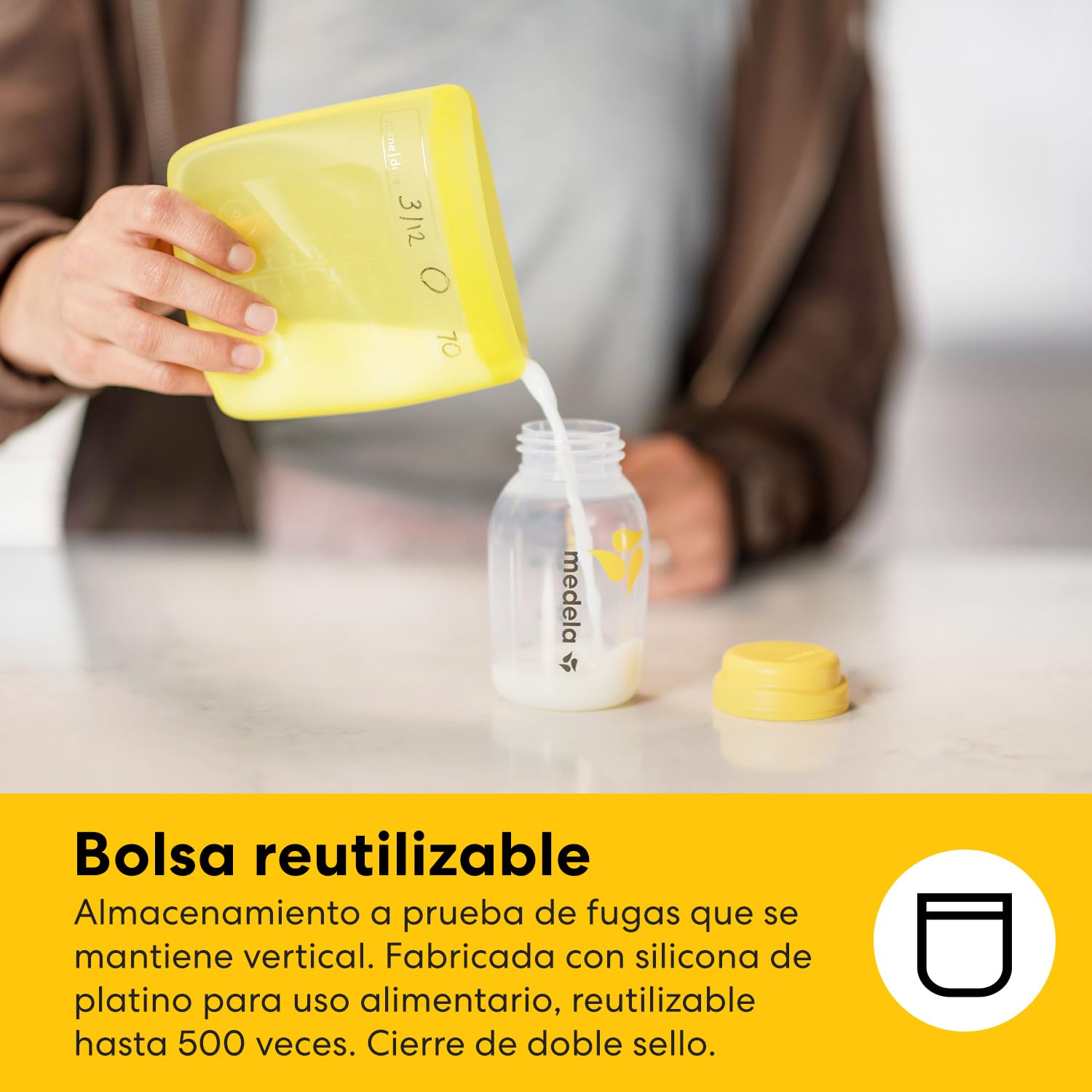 Medela kit todo en uno para almacenamiento de leche materna con biberones de 150 ml, Easy Pour y reutilizables, bolsa para microondas Quick Clean y nevera portátil con placa de refrigeración moldeada
