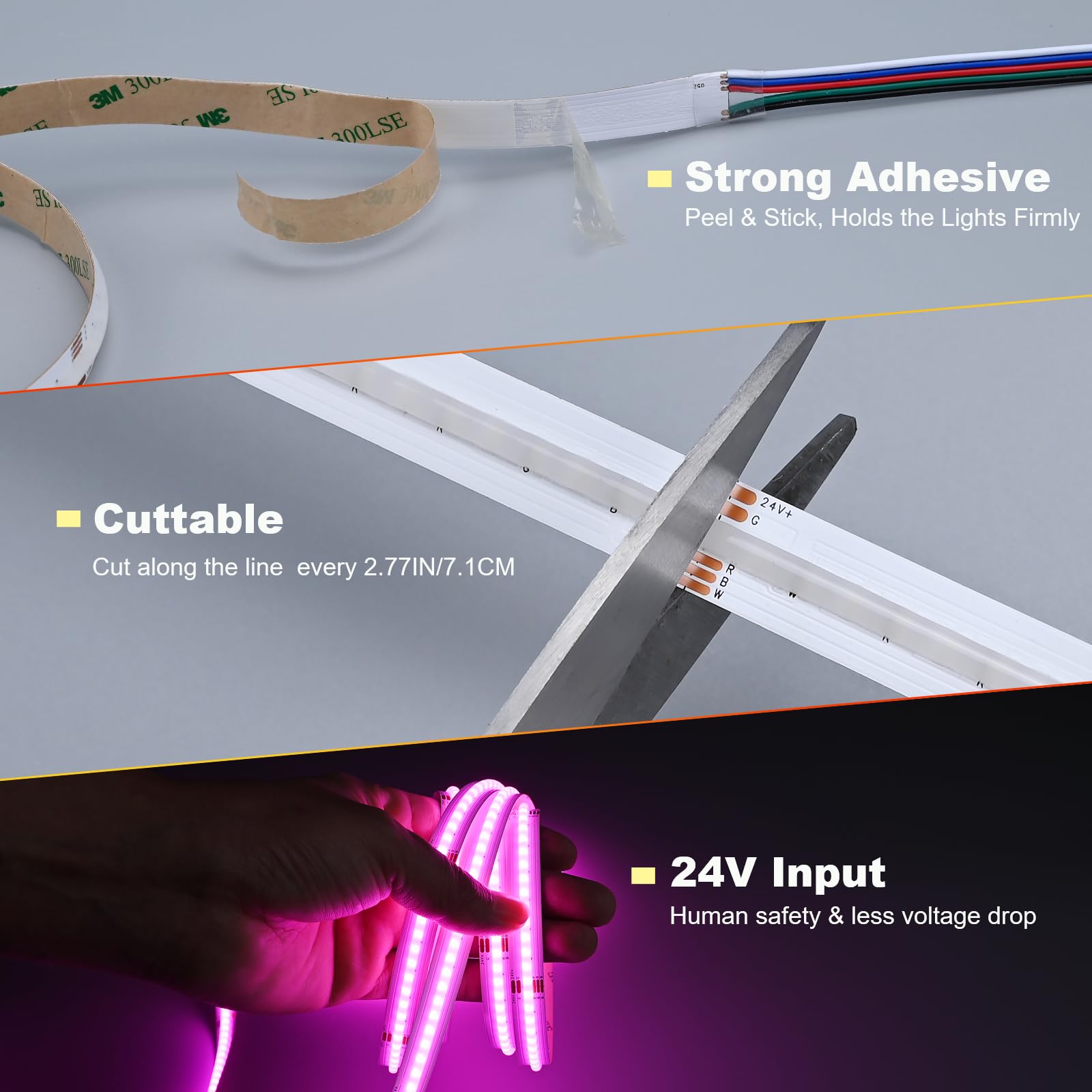 JOYLIT 10M RGBW COB LED Streifen 24V Innen, RGB + 3000K Warmweiß 4-in-1 Farbwechsel Punktfrei 5-PIN LED Band 784 LEDs/m, 19W/m Mehrfarbige Lichtleiste für Schlafzimmer, Party (Nur Lichtstreifen)