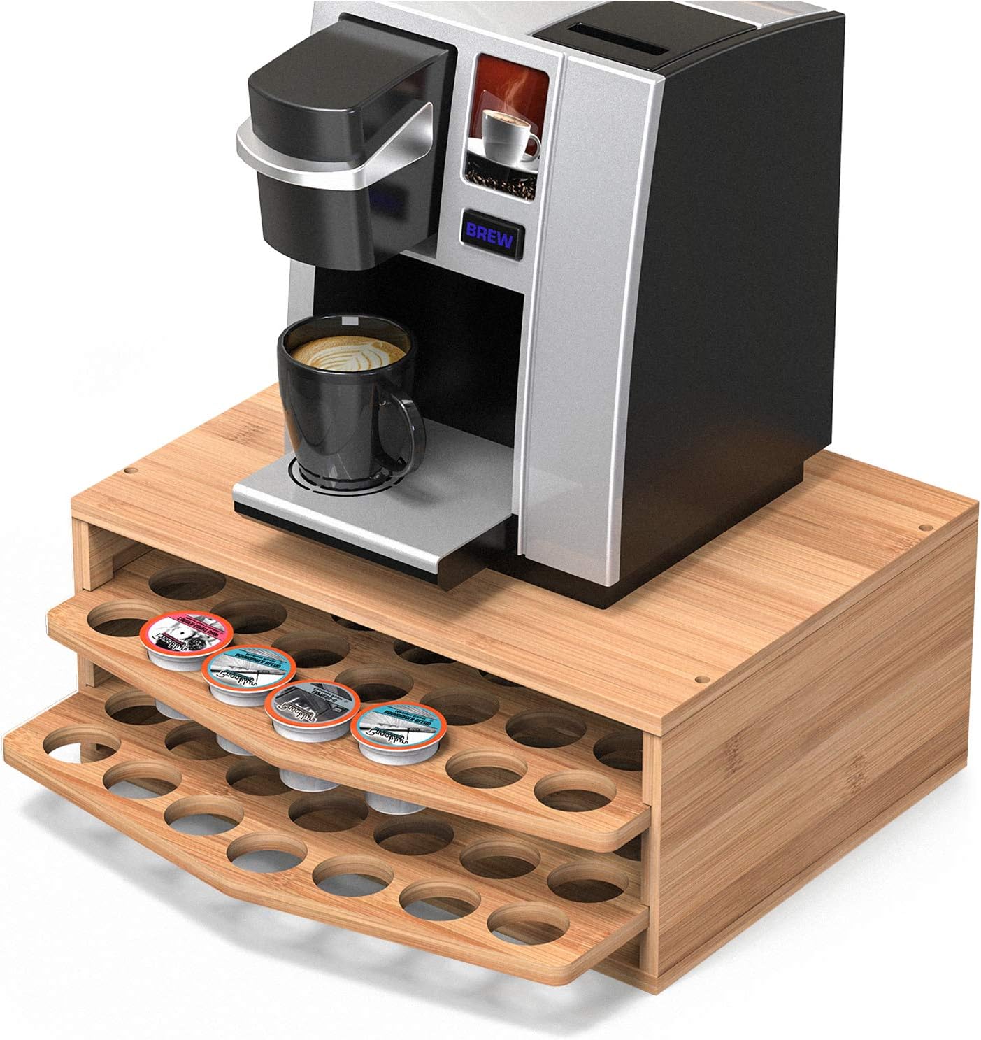 70 Capacity 2-tier Bamboo Coffee Pod Holder Storage Organizer with Drawer for Keurig K-Cup Pods