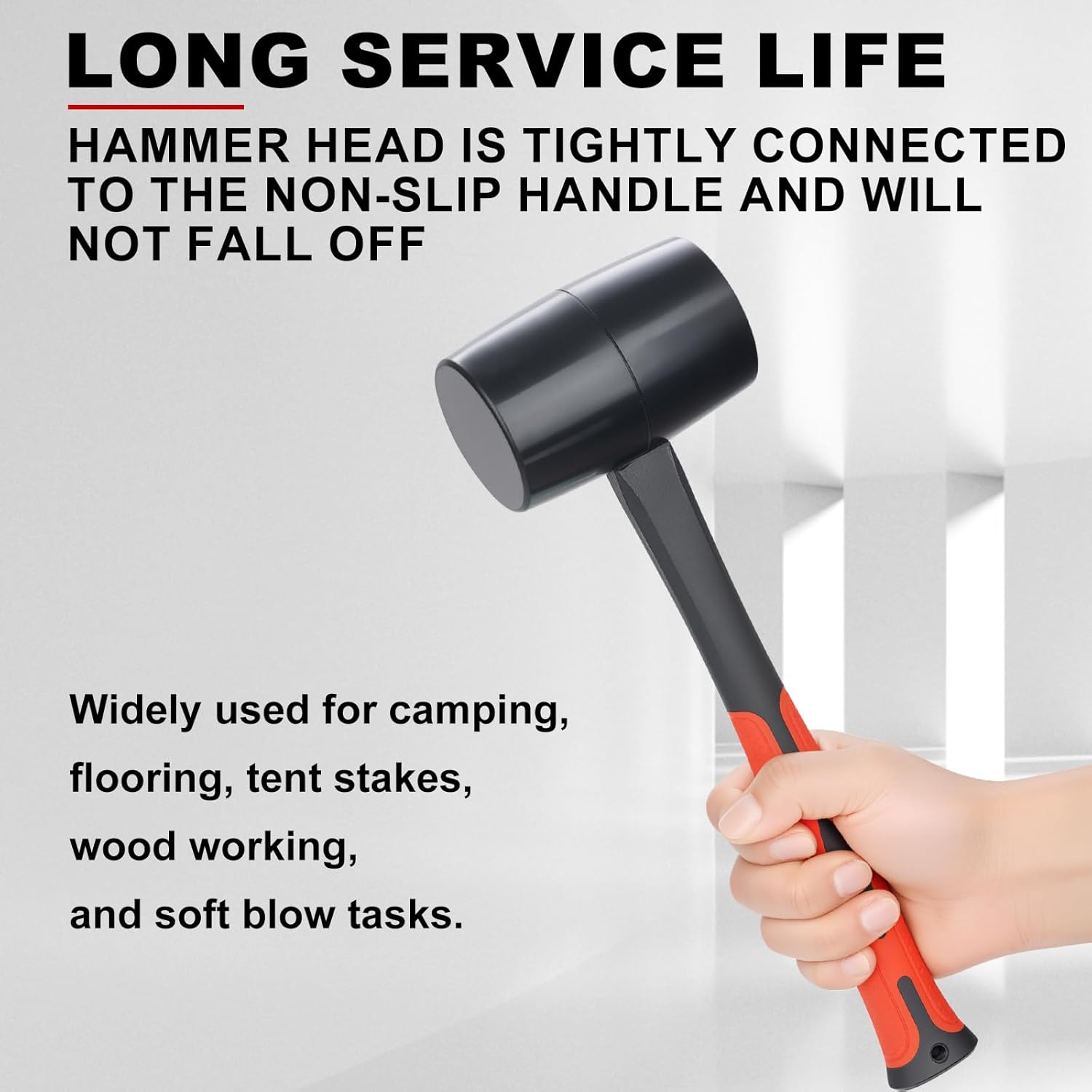 DESHIL Rubber Mallet 16 oz, Durable Rubber Hammer Head with Fiberglass Handle, Great for Flooring, Tent Stakes, Camp Trips, Woodworking, DIY Projects Home Decoration and Soft Blow Tasks without Damage