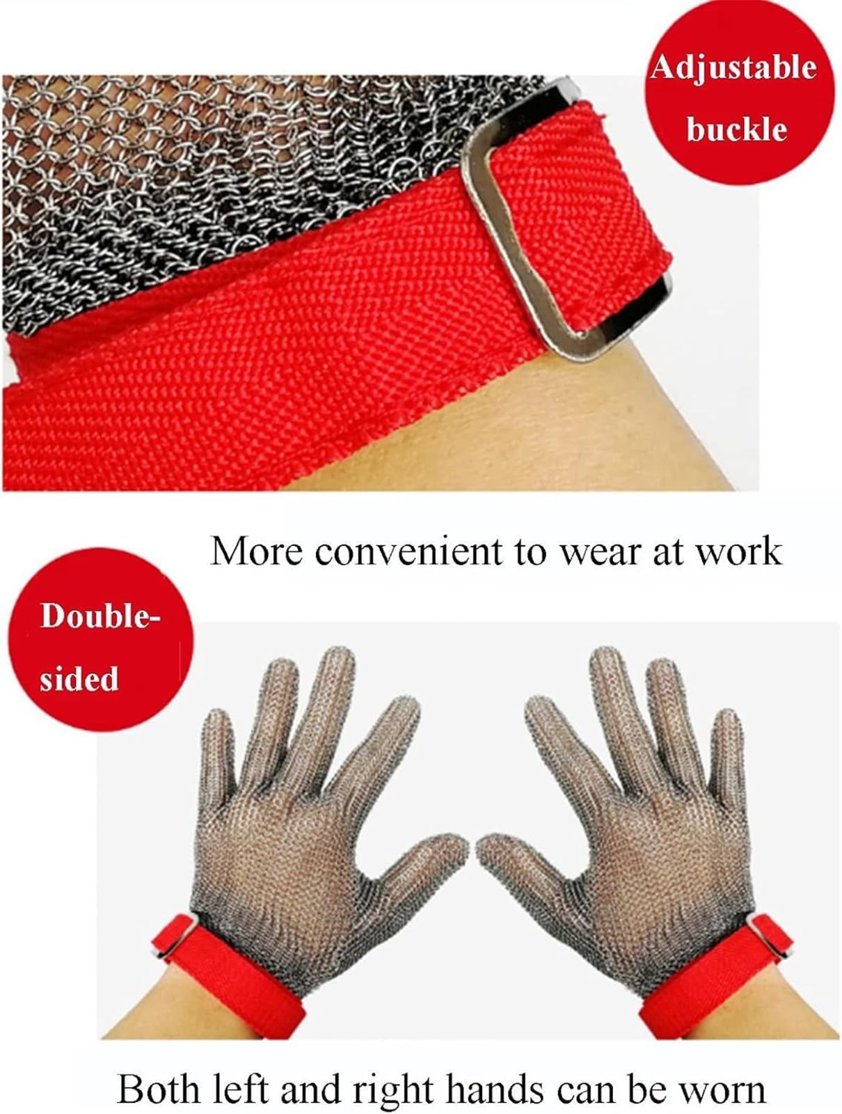 Cut Resistant Chainmail Glove, Stainless Steel Metal Mesh Glove for Butcher Meat Cutting, Kitchen Food Preparation, Oyster Shucking, Fish Fillet and Knife Handling 2 pcs,L