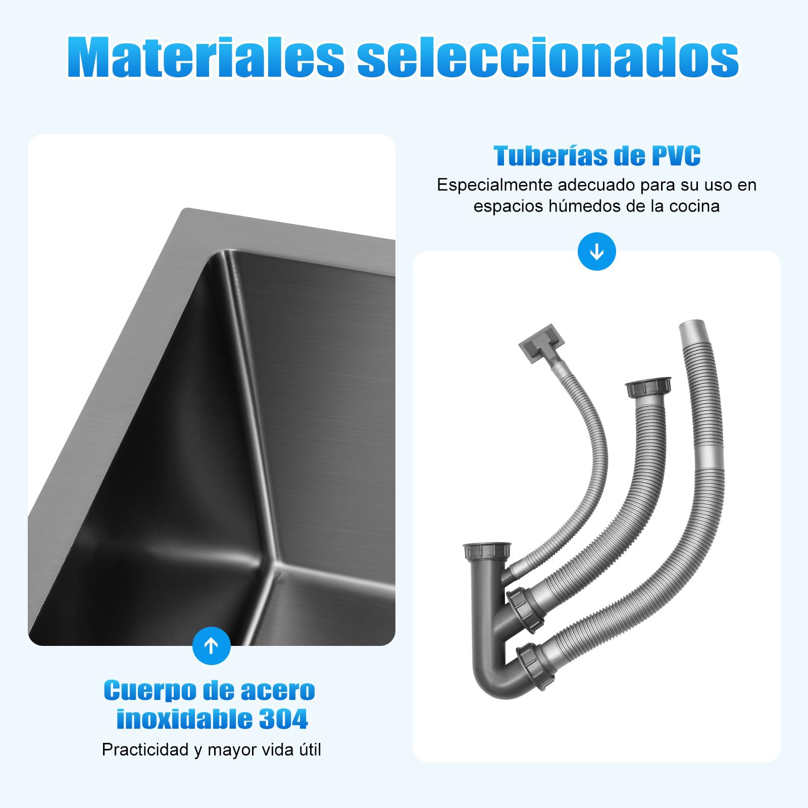 Fregadero doble de acero inoxidable, color negro, 78 x 43 x 22 cm, fregadero de cocina, 2 cubetas enrasadas, incluye cestillo escurridor, dispensador de jabón, sifón y encima