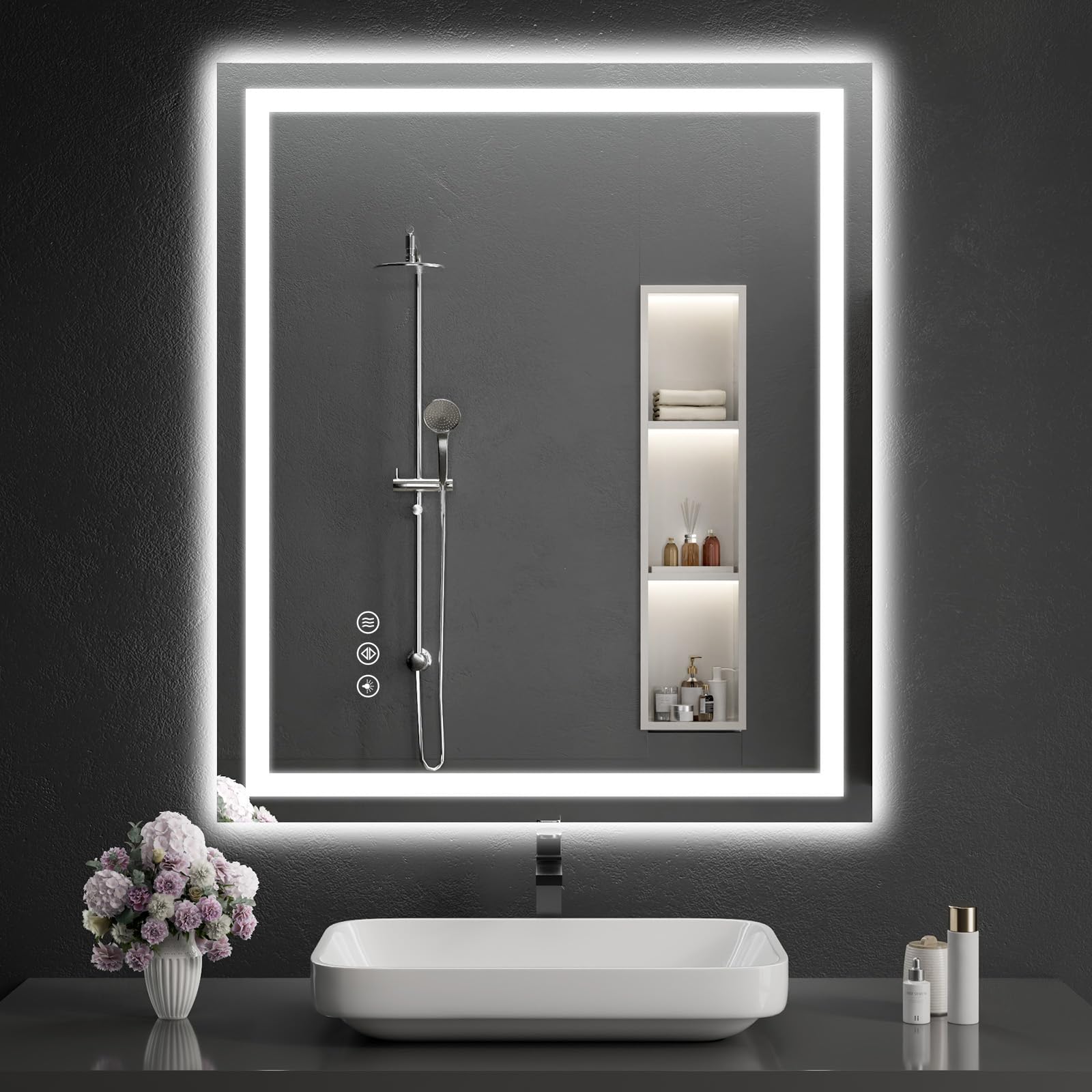 Photo 1 of ***FACTORY SEALED - OPENED FOR INSPECTION*** LED Bathroom Mirrors 36"x40" Bathroom Mirror with Lights for Wall, Backlit + Front Lit, 3 Colors, Anti-Fog, Dimmable Brightness for Vanity,Bathroom, Entryway, Living Room
