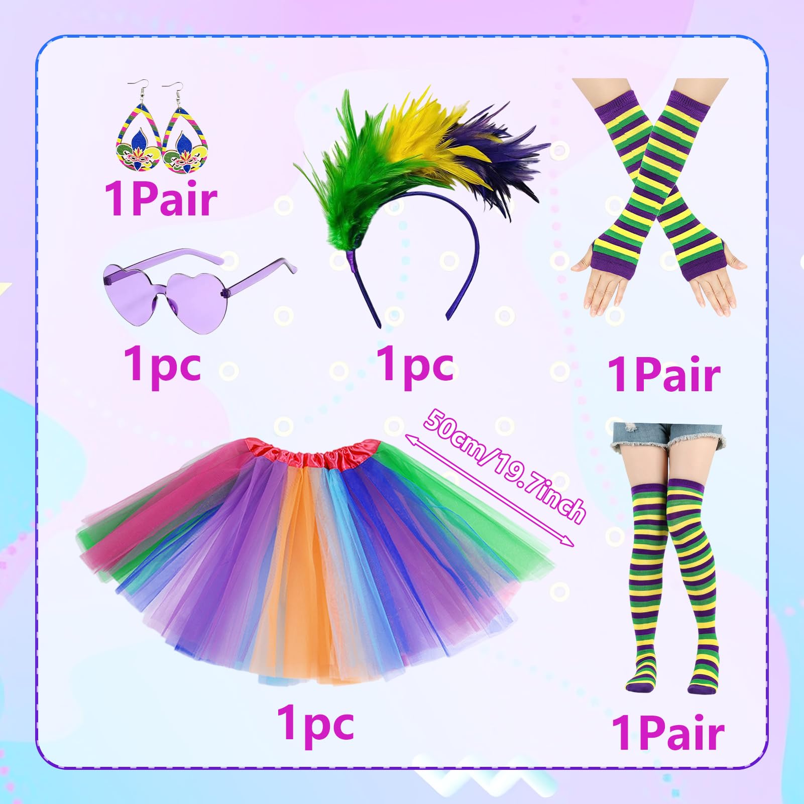 HarnyLoom 80s Fancy Dress for Women Girls Rainbow Costume Neon Tutu Skirt Headband Leg Warmers Gloves Sunglasses Carnival Dress Up Outfits for Carnival Mardi Gras 1980s Party(Rainbow 2) - Image 2