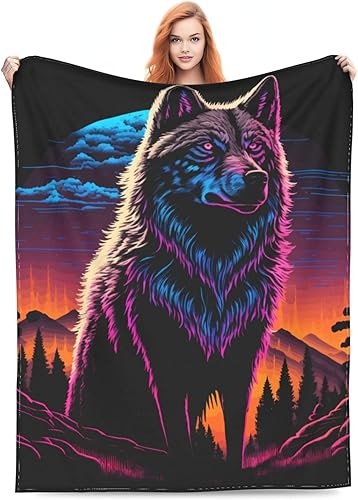 Manta de lobo para adultos, niños y hombres, manta de lobo de 50 x 60 pulgadas, manta de franela colorida para cama, sala de estar, sofá, sofá,