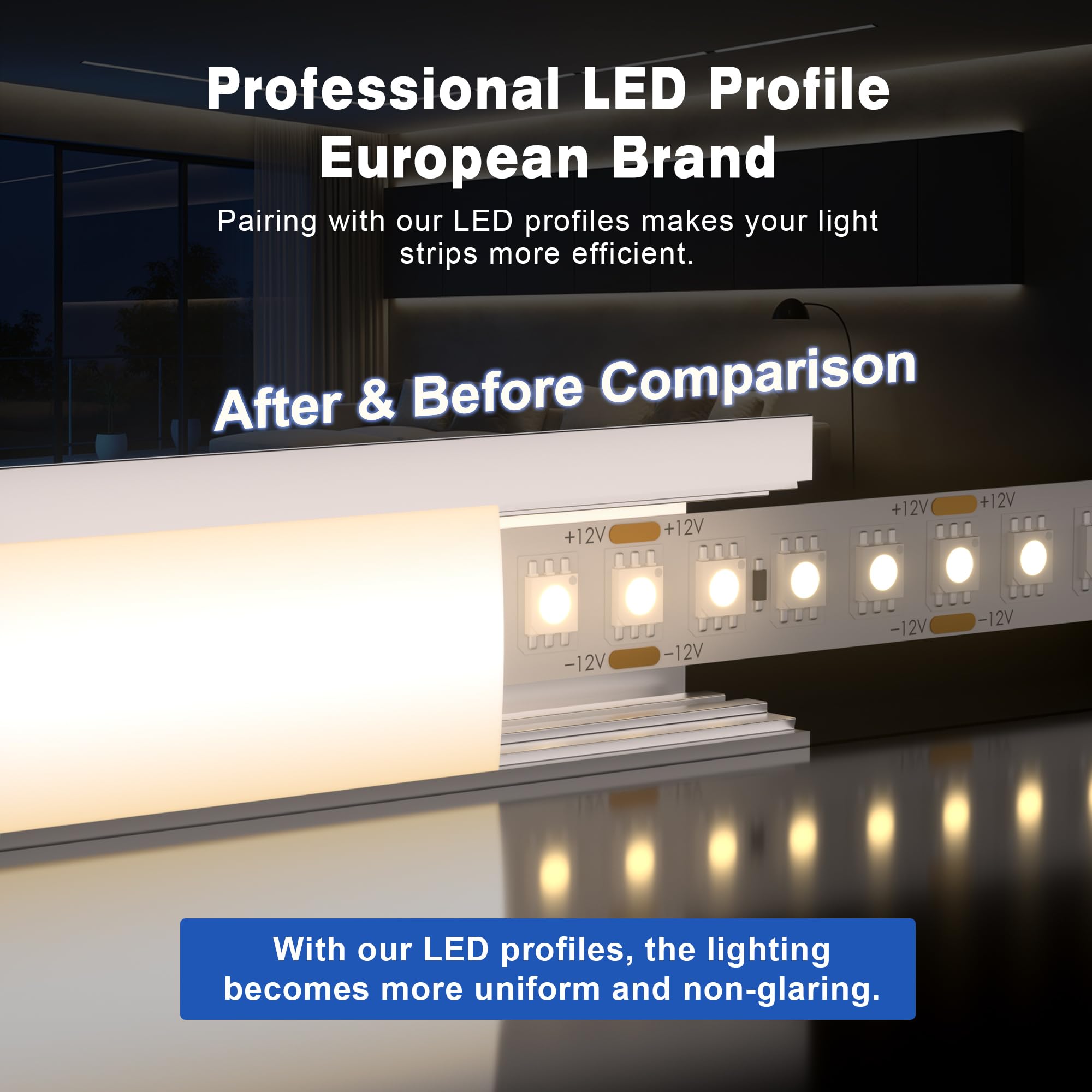 Profil aluminiowy do taśm LED 666 (20 × 15 mm kształt U (z krawędzią), 10 x 2 metry)