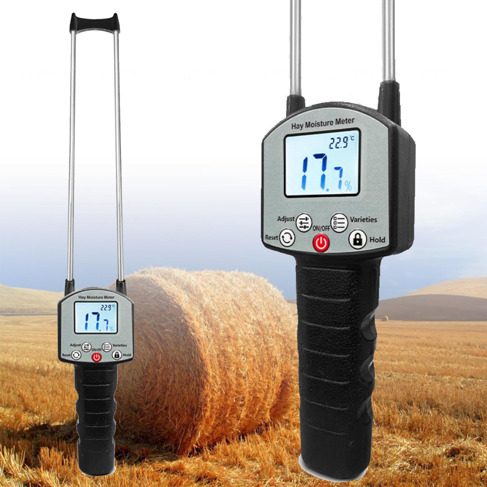 Hay Moisture Tester, Portable Hay Moisture Meter with Bag, Hay Forage Bale Moisture Tester with Dual Probe, with Backlit Screen, for Alfalfa, Forage, Orchard Grass, Bales