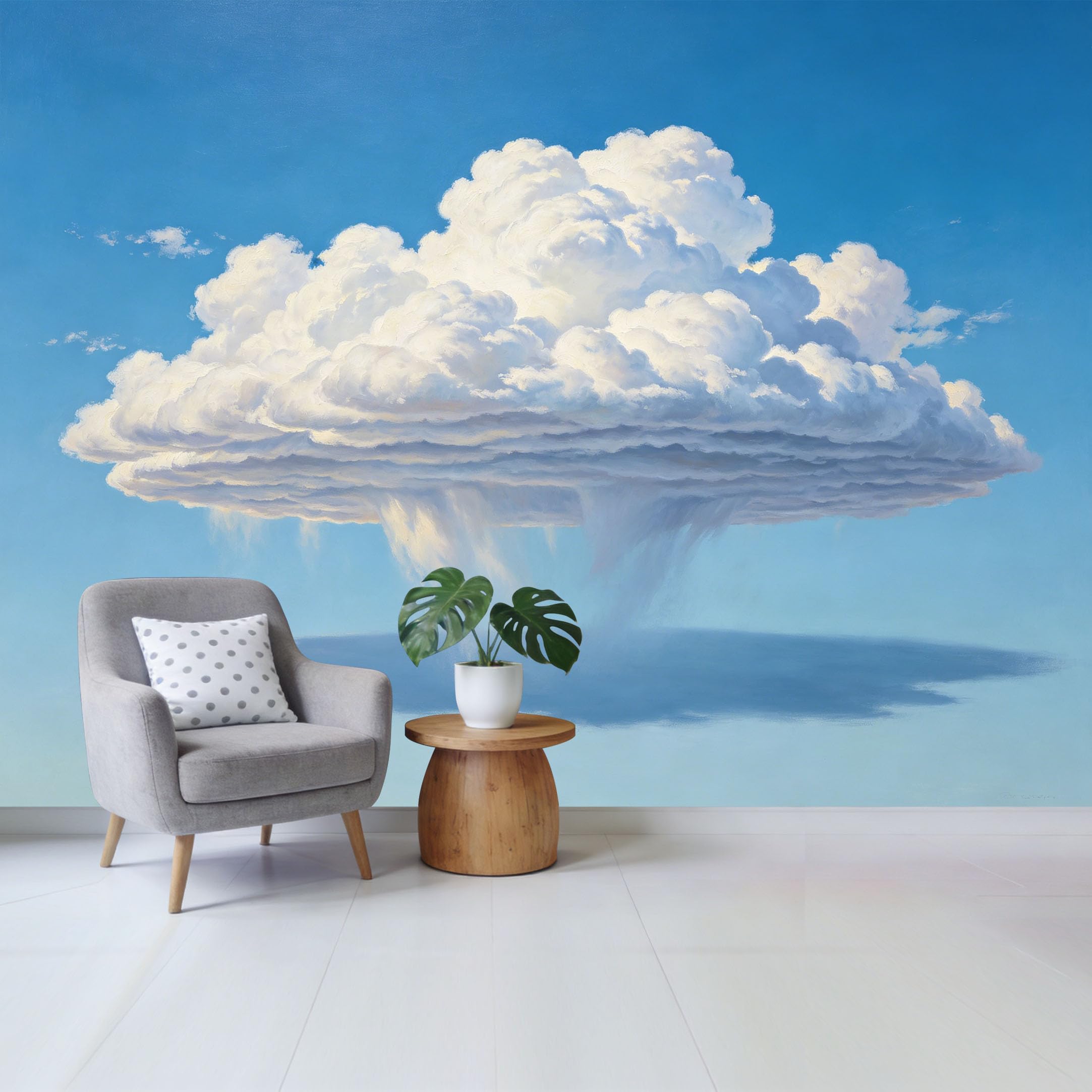 Custom Size Wall Mural Floating Cumulus Cloud Blue Sky Landscape Minimalist Removable Self Adhesive Fabric Home Wall Decor for Living Room Bedroom Bathroom