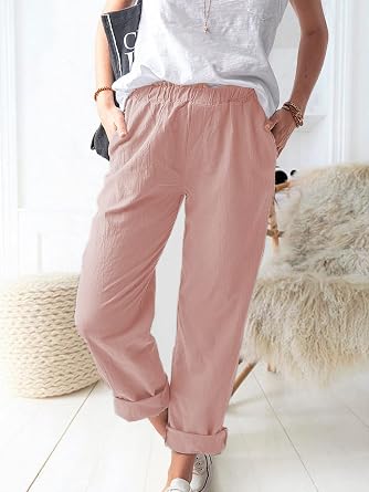 Women's Straight Trousers Elastic Waist Casual Trousers with Pockets